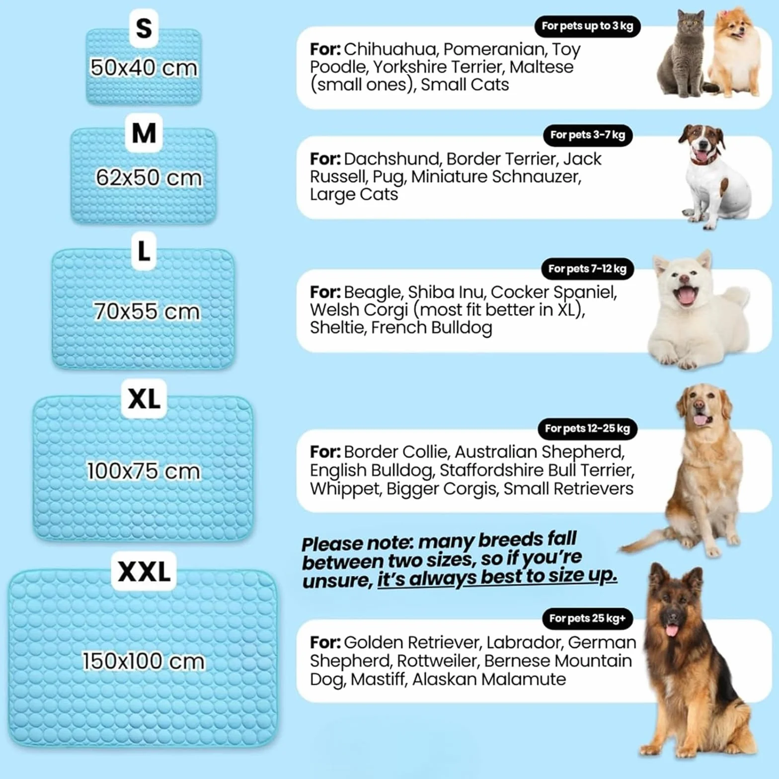 Tapis Rafraîchissant pour Chien et Chat en Tissu Ice Silk, Coussin Fraîcheur Lavable Pliable Anti-Chaleur Été Bleu M