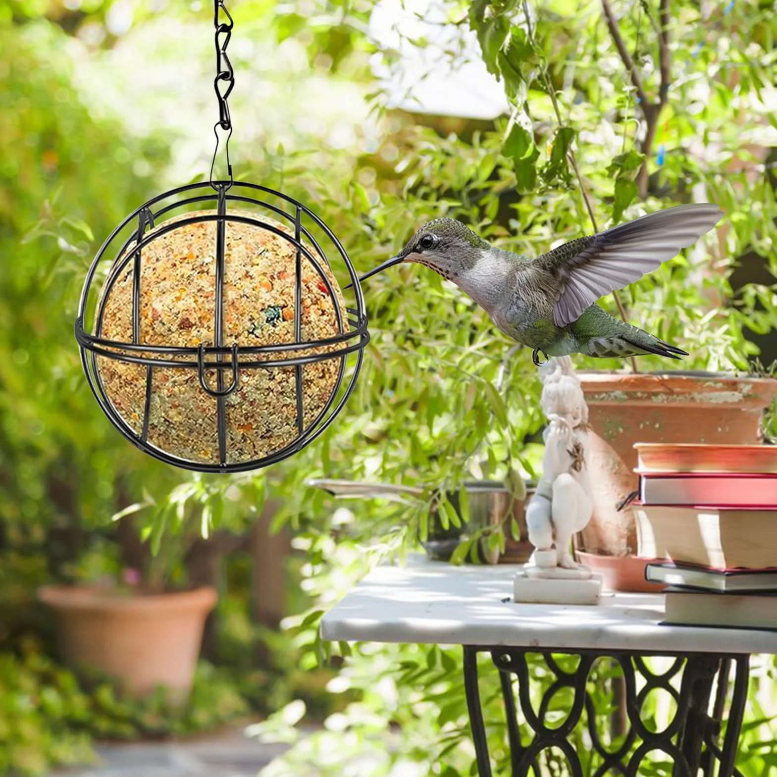 Mangeoire à Oiseaux Suspendue à Boule Métal 8 Pièces pour Oiseaux Sauvages Extérieur