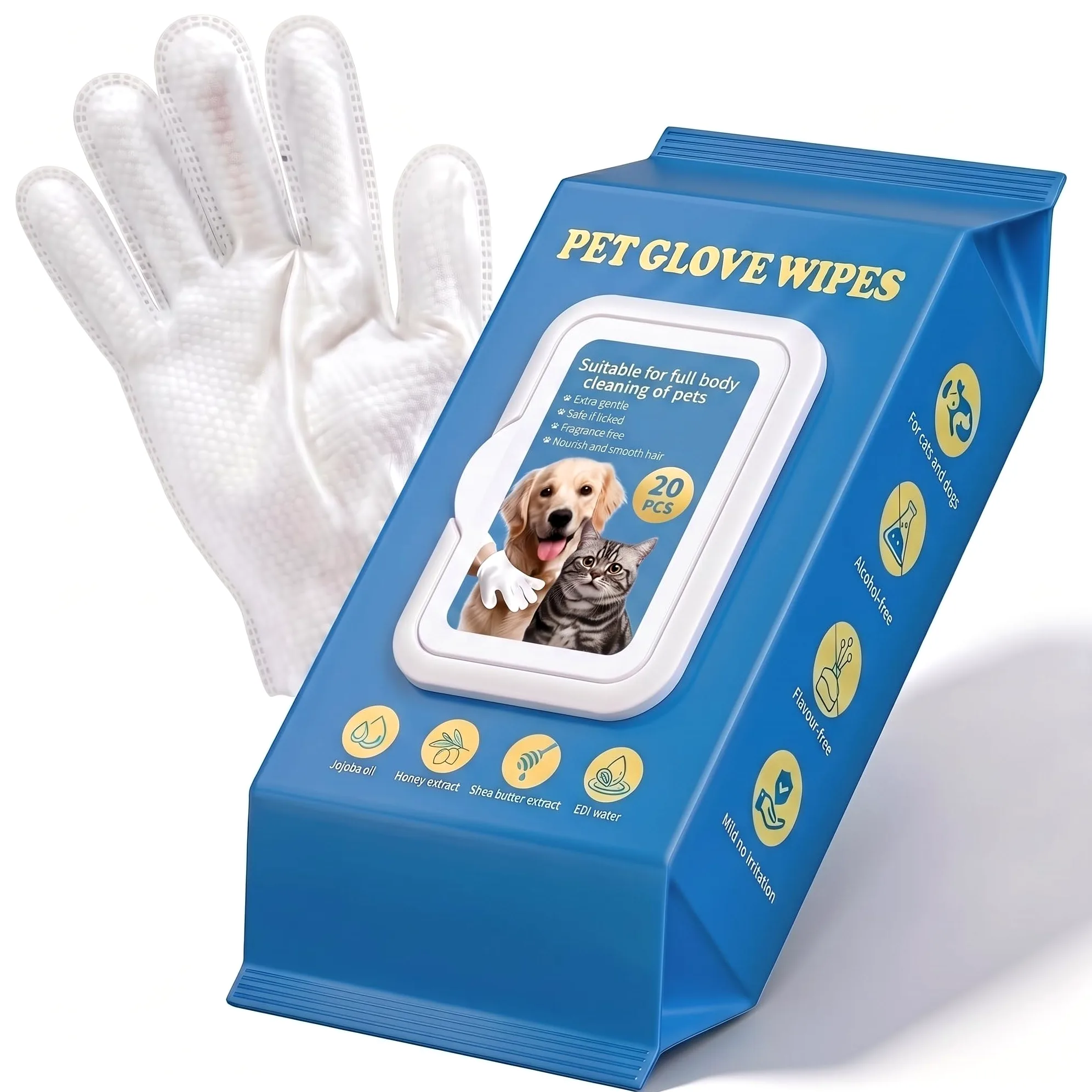 Lingettes de gants pour animaux de compagnie pour chiens et chats – Gants de nettoyage épais hypoallergéniques pour pattes, visage, oreilles et fesses