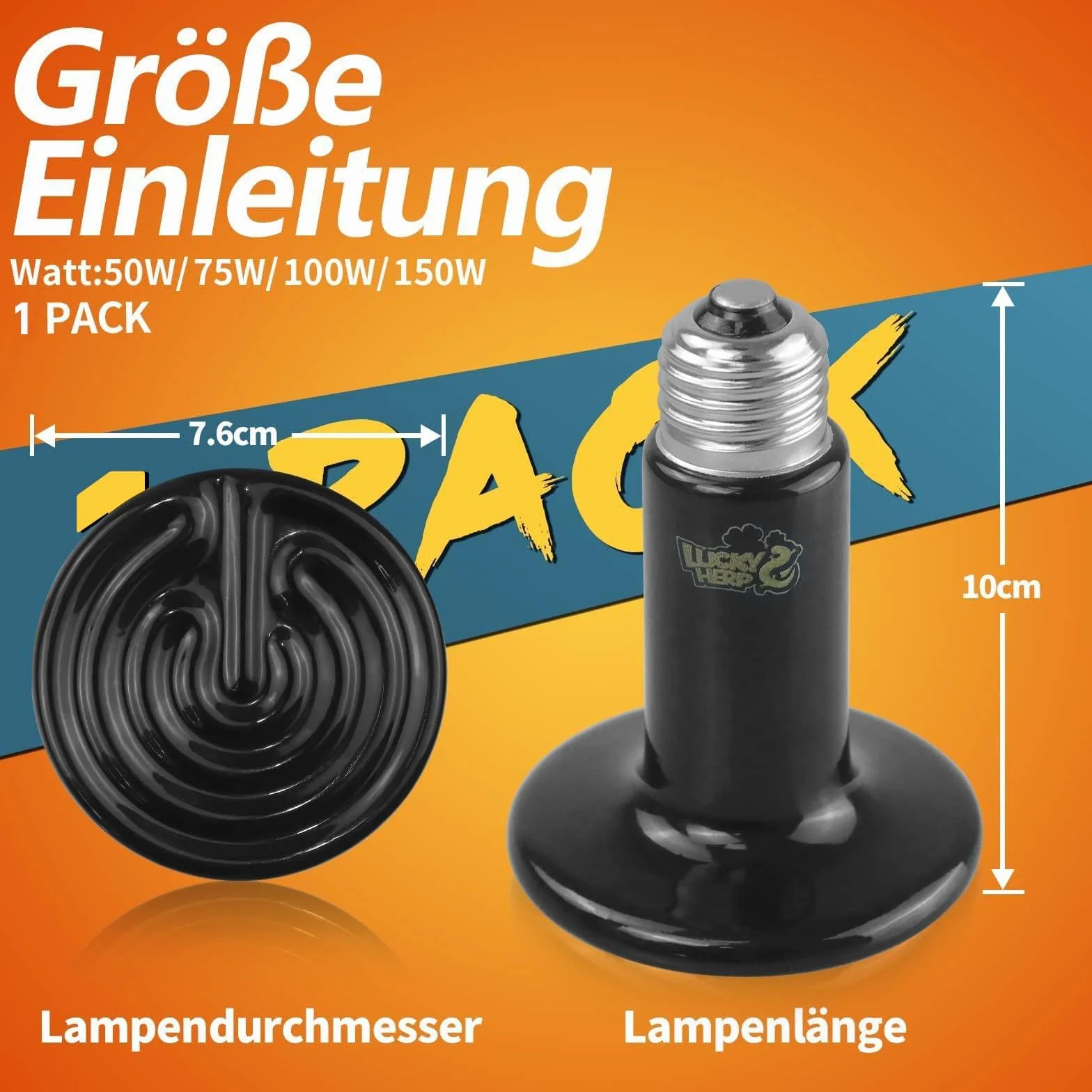 LUCKY HERP Lampe chauffante céramique 150W E27 pour terrarium reptiles tortues poules