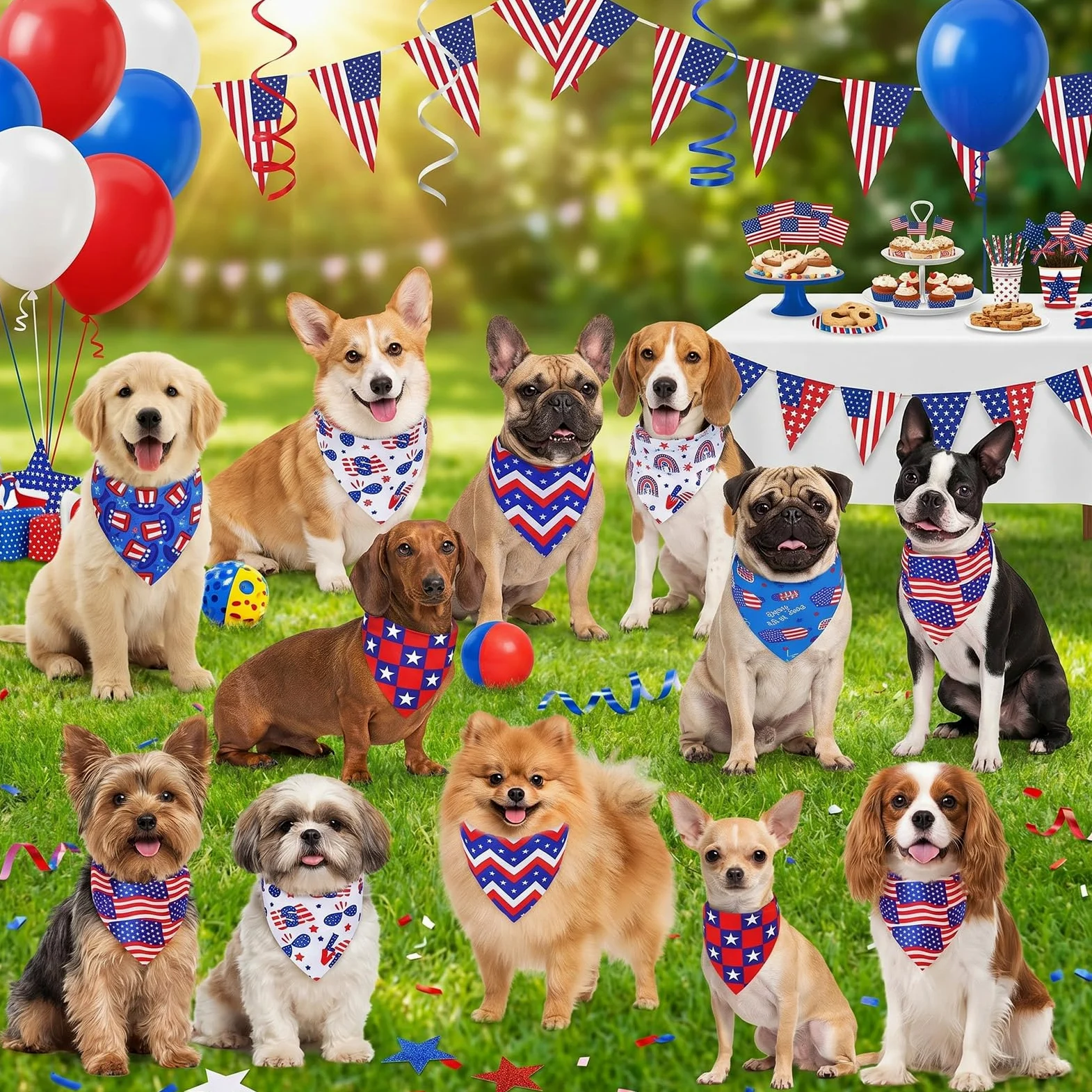 Sumind Lot de 100 bandanas patriotiques pour chien en vrac, écharpe triangulaire, bandanas pour chiens avec motifs de jour de l'indépendance pour le jour de l'indépendance, accessoires de costume pour