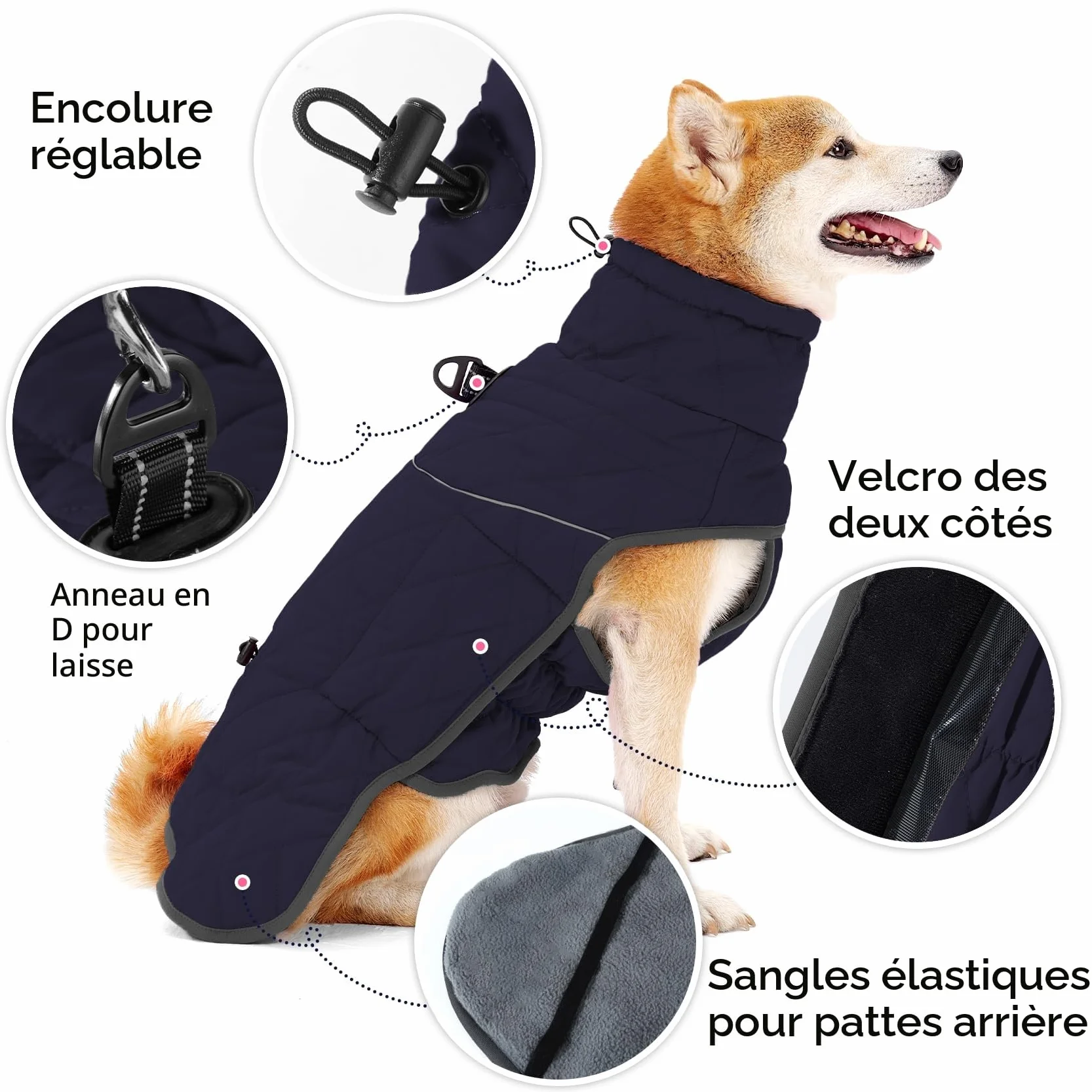 HEYWEAN Manteau Chien Imperméable Chaud Doublée Polaire Réfléchissante D-Ring Hiver