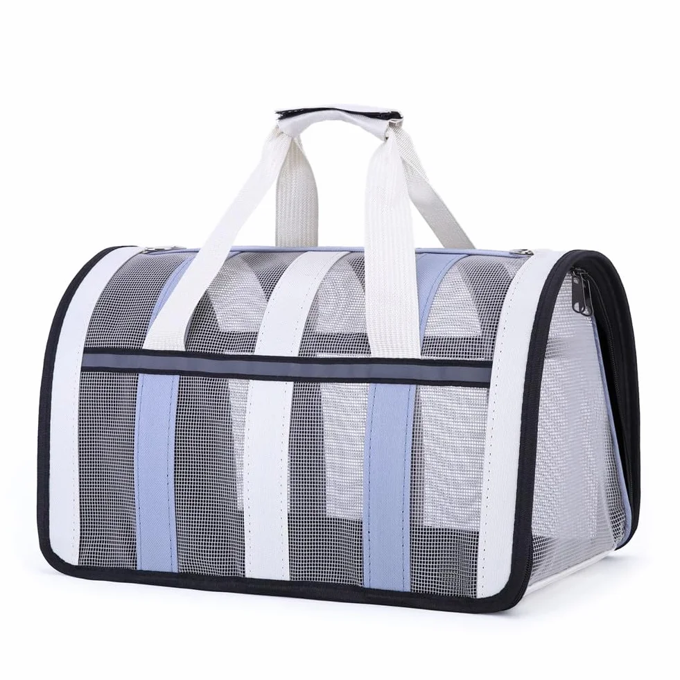 Sac de transport pour chat et petit chien, durable, sac de transport pliable pour chiots et chatons, voyage, promenade (33 x 25 x 22 cm, bleu clair)