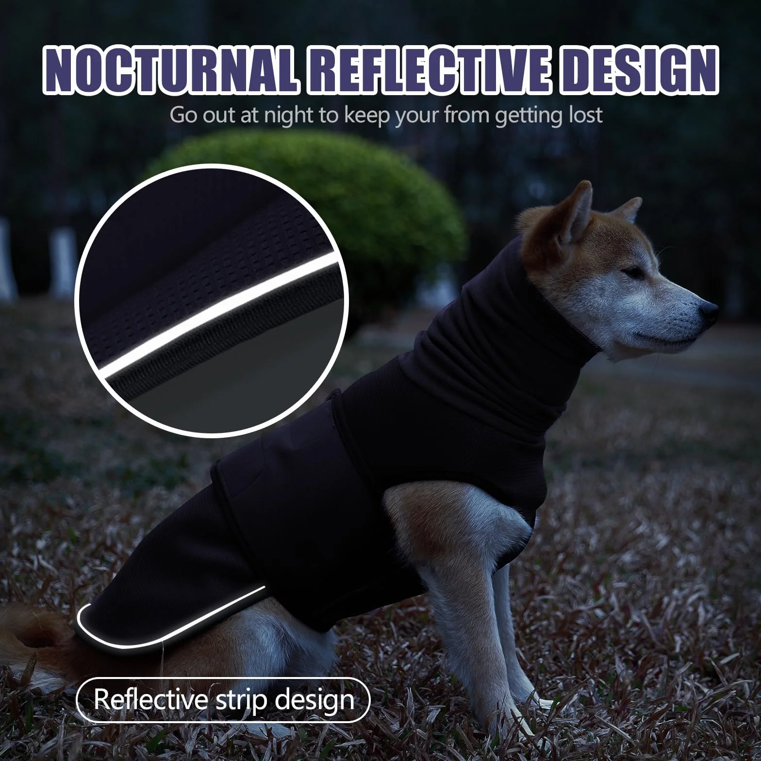 Veste Anti-anxiété pour Chien avec Cache-Oreilles et Capuche - Manteau Réfléchissant réglable Bleu foncé L