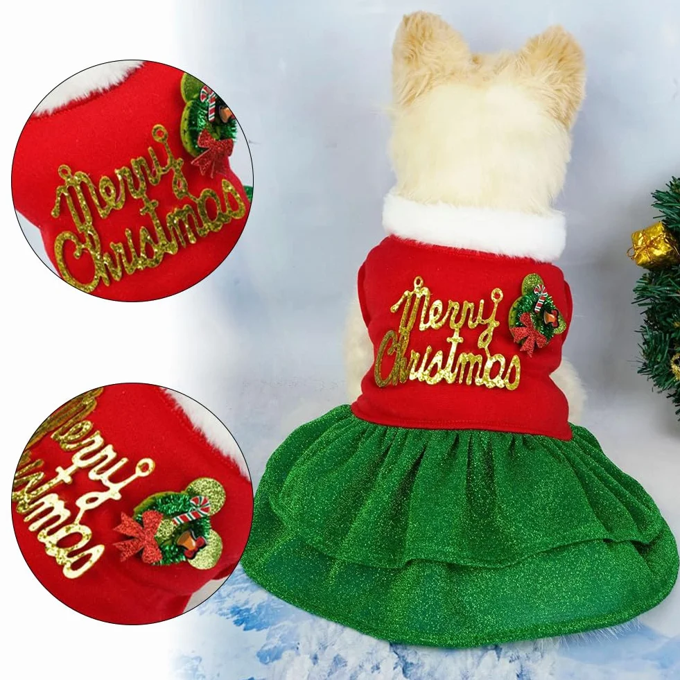 Robe de Noël pour chien en velours taille M - Costume de vacances d'hiver