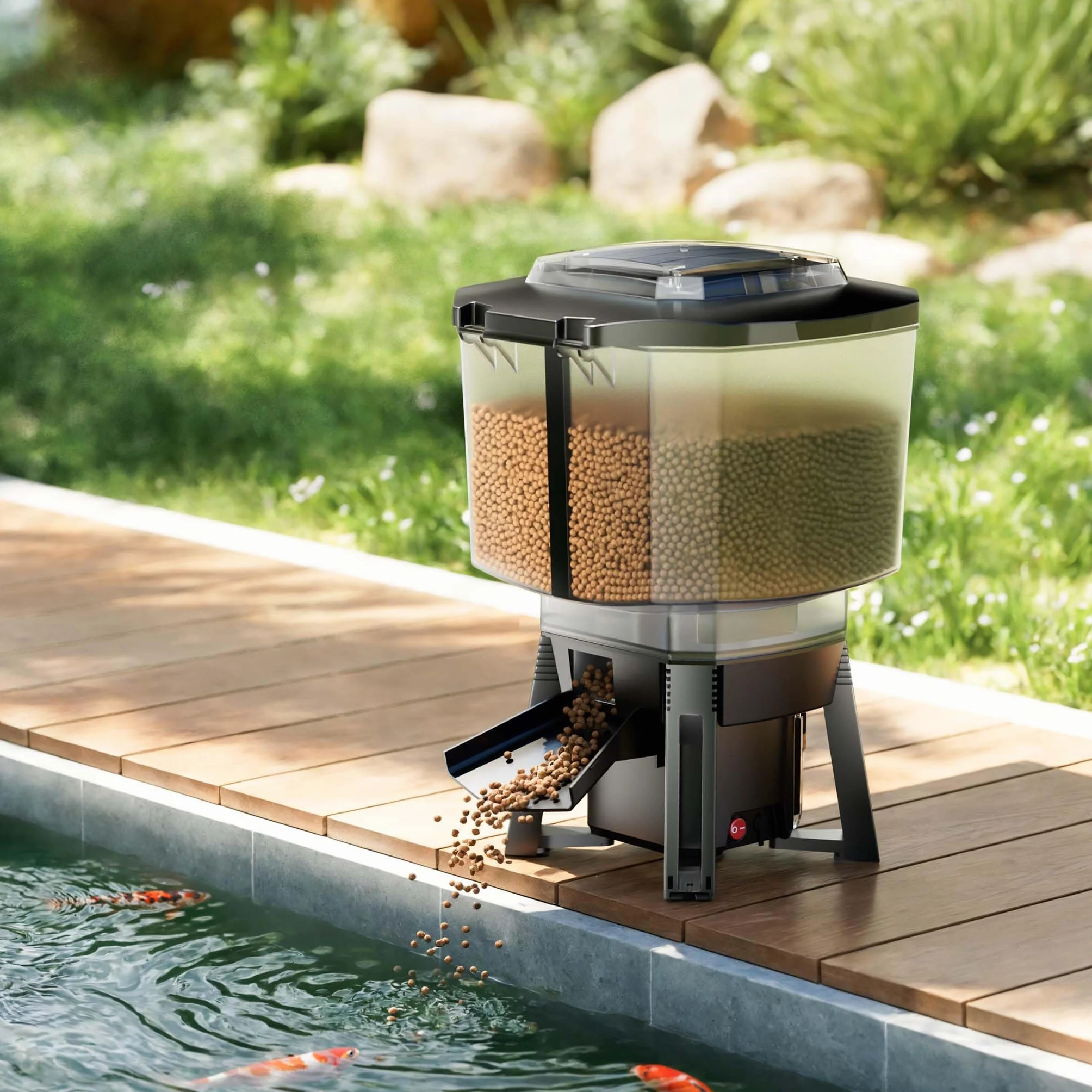 Wiltec CFF-206 Distributeur Automatique Alimentaire Solaire 6 L pour Nourriture de Poissons