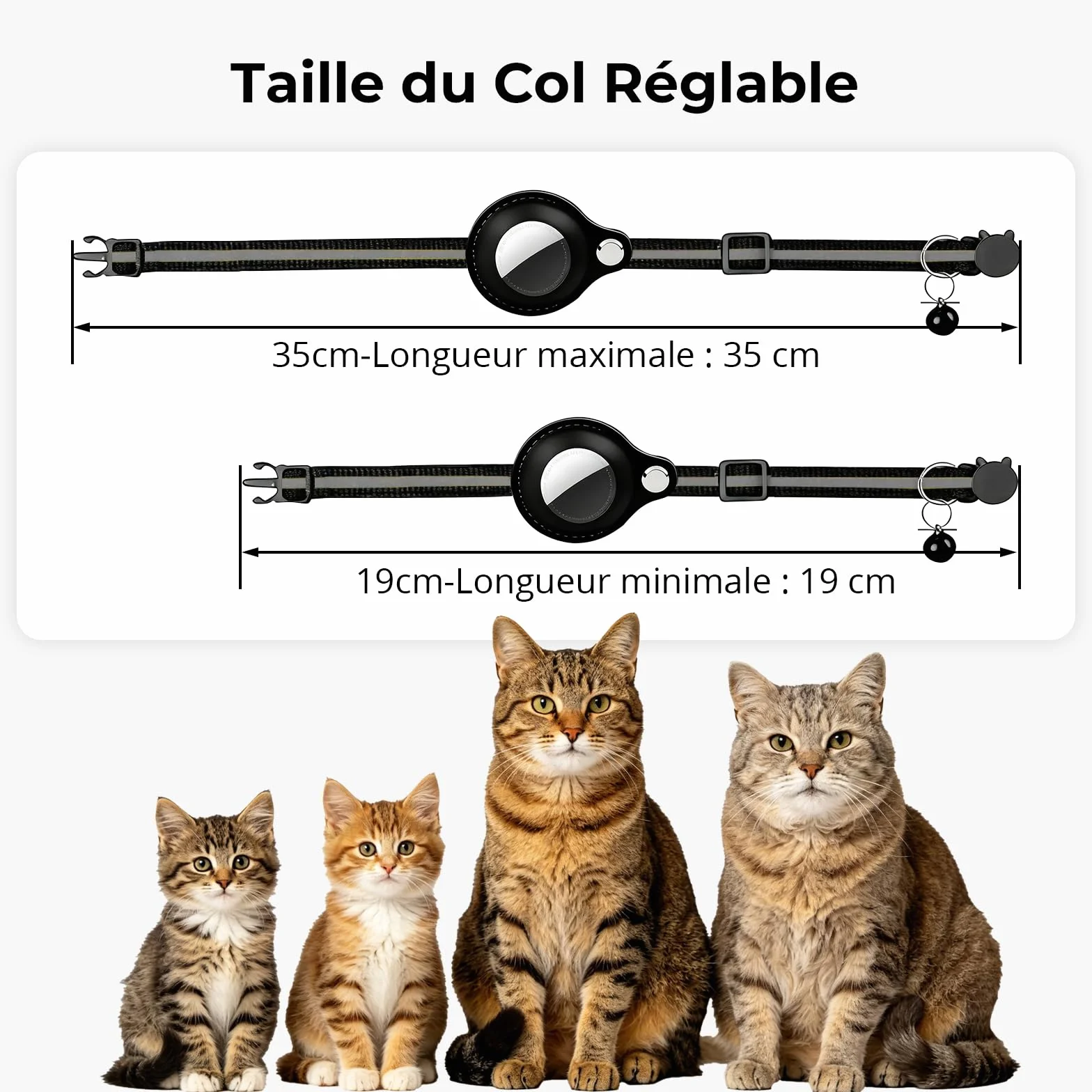 Collier GPS Chat Tracker Bluetooth Localisation sans Abonnement iOS Android Compatible Anti-Étranglement Chaton