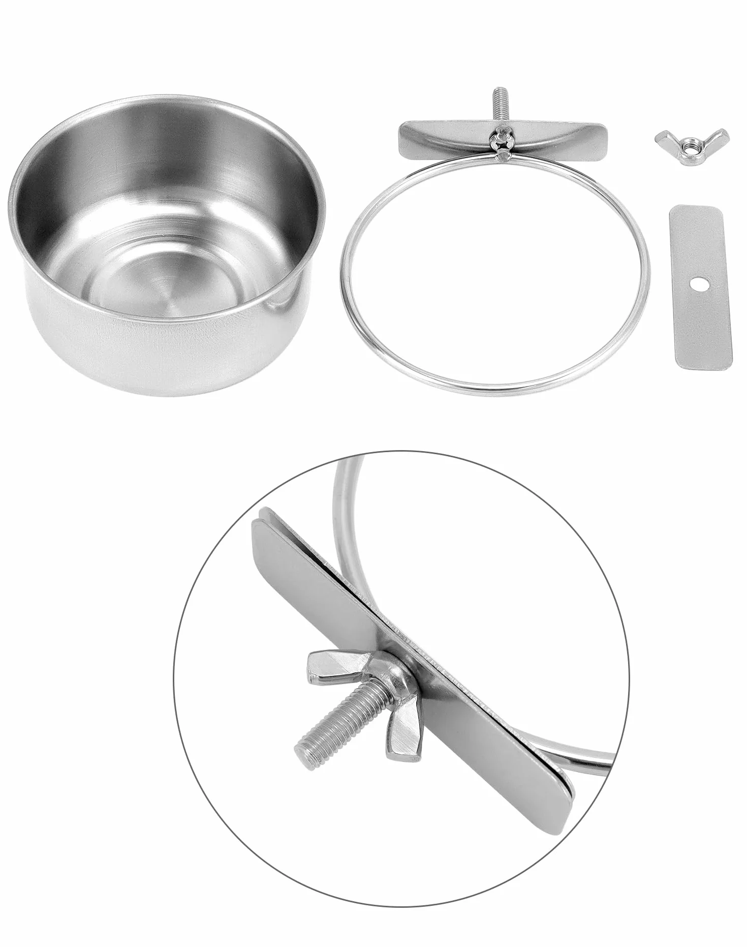 QWORK Lot de 2 Gamelles à Oiseaux en Acier Inoxydable à Suspendre, Accessoires pour Cage à Oiseaux (10 x 4,5 cm)