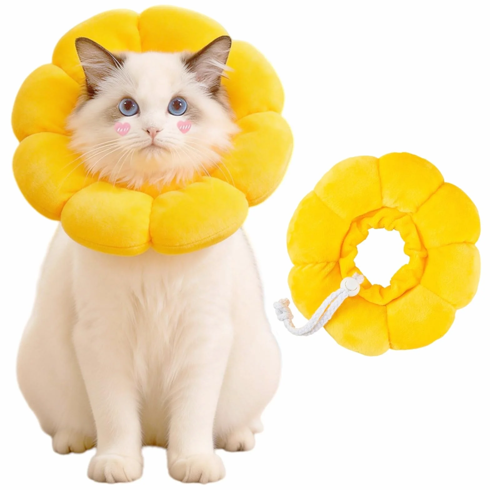 Collerette Anti Léchage pour Chat et Petit Chien, Coton Doux Ajustable, Tournesol M