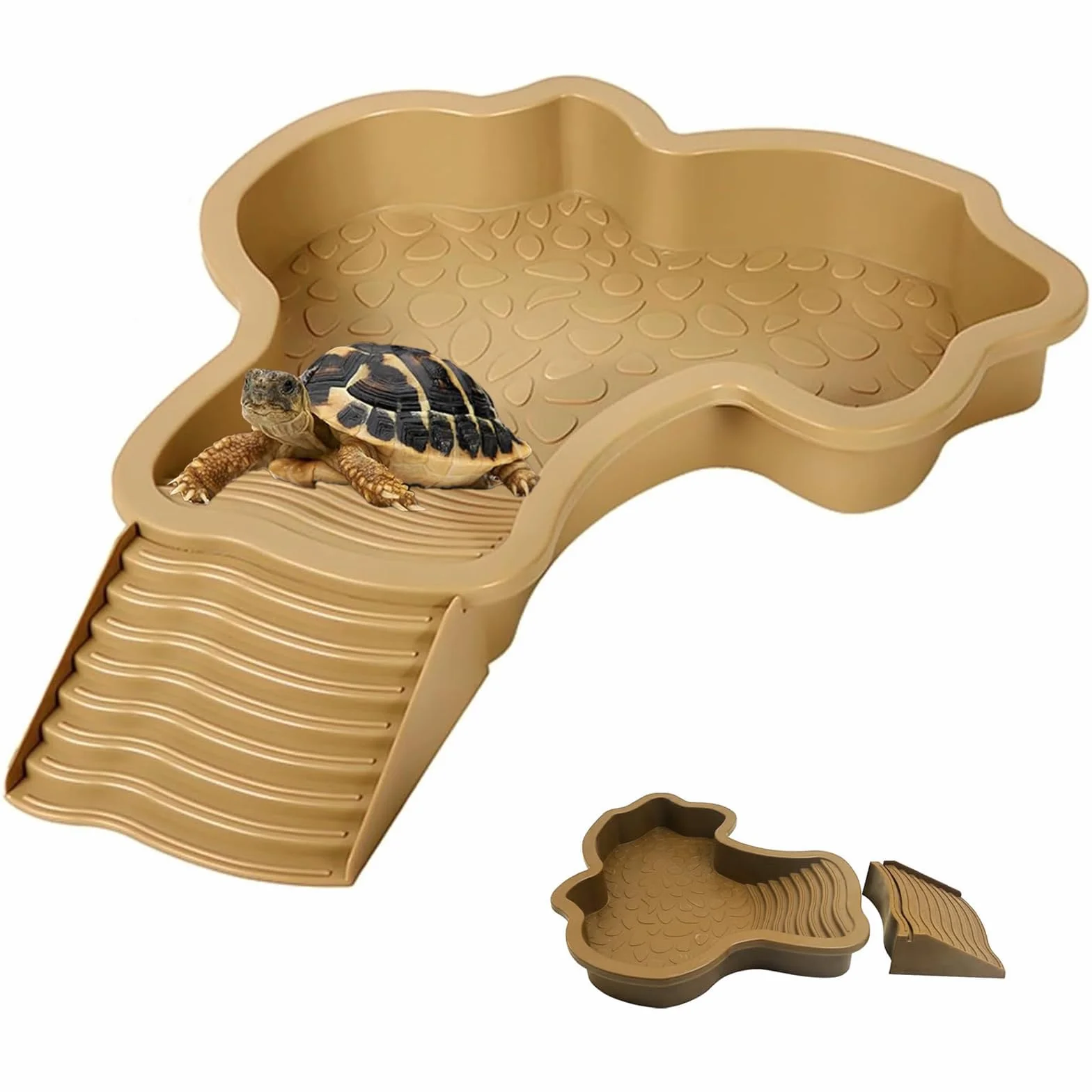Abreuvoir Tortue Terrestre Piscine avec Rampe Détachable 35x28.5x4.3cm Bassin pour Tortues Lézards Gecko Amphibien