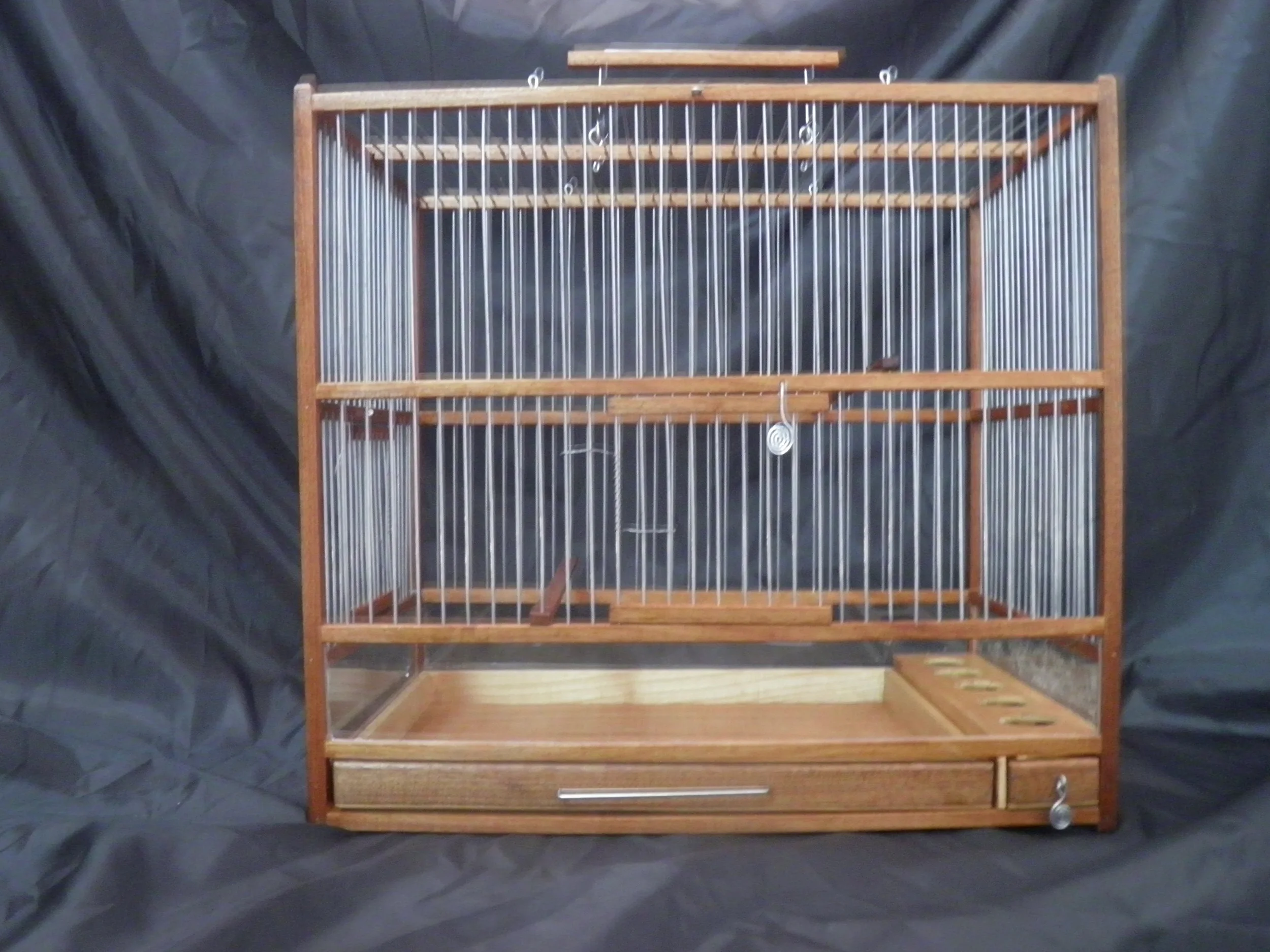 Grande cage à oiseaux en bois fabriquée à la main, plateau coulissant, plexiglas
