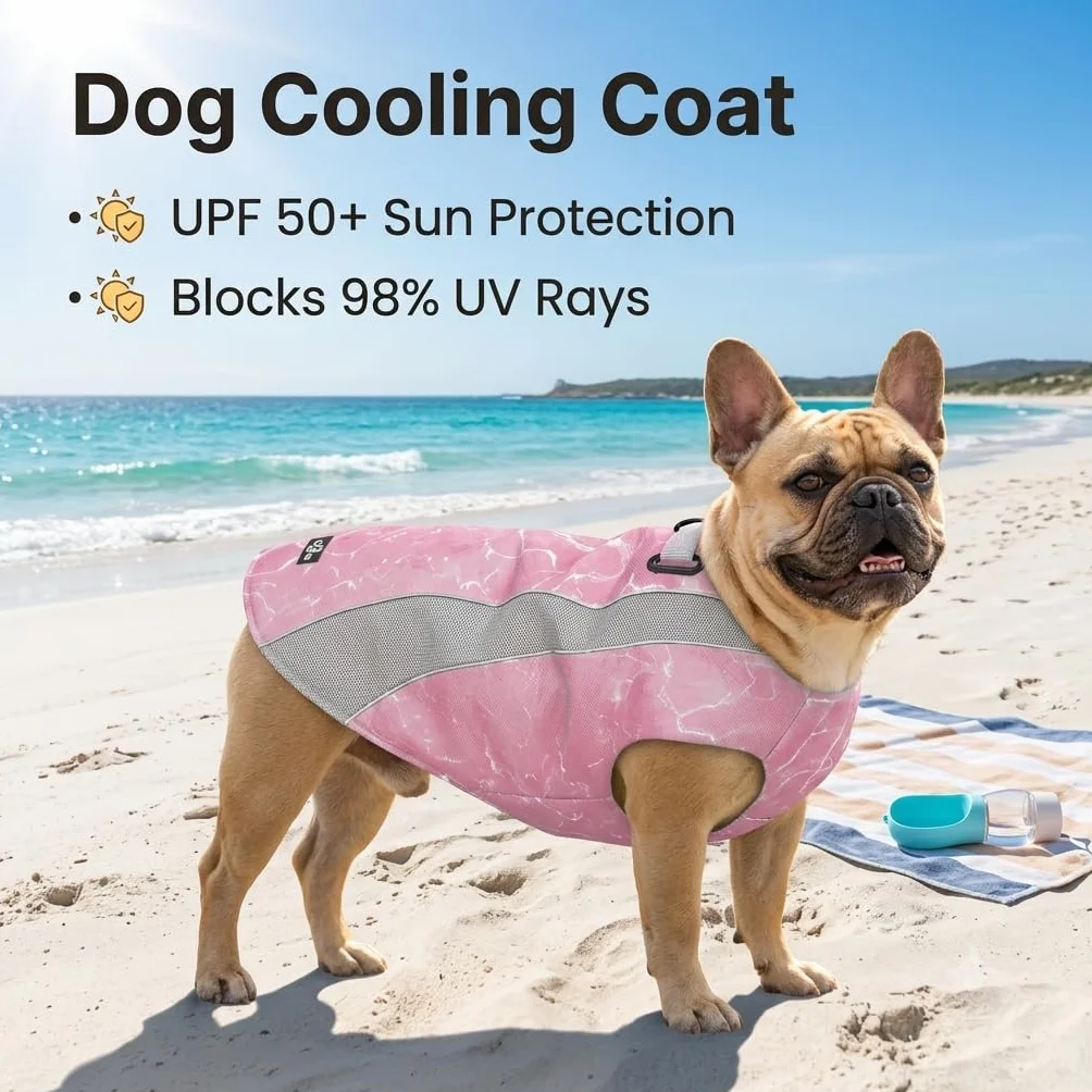 Gilet Rafraîchissant pour Chien Veste Rafraichissante avec Fermetures éclair Écran d'évaporation Respirant Extérieur Soleil Rose L