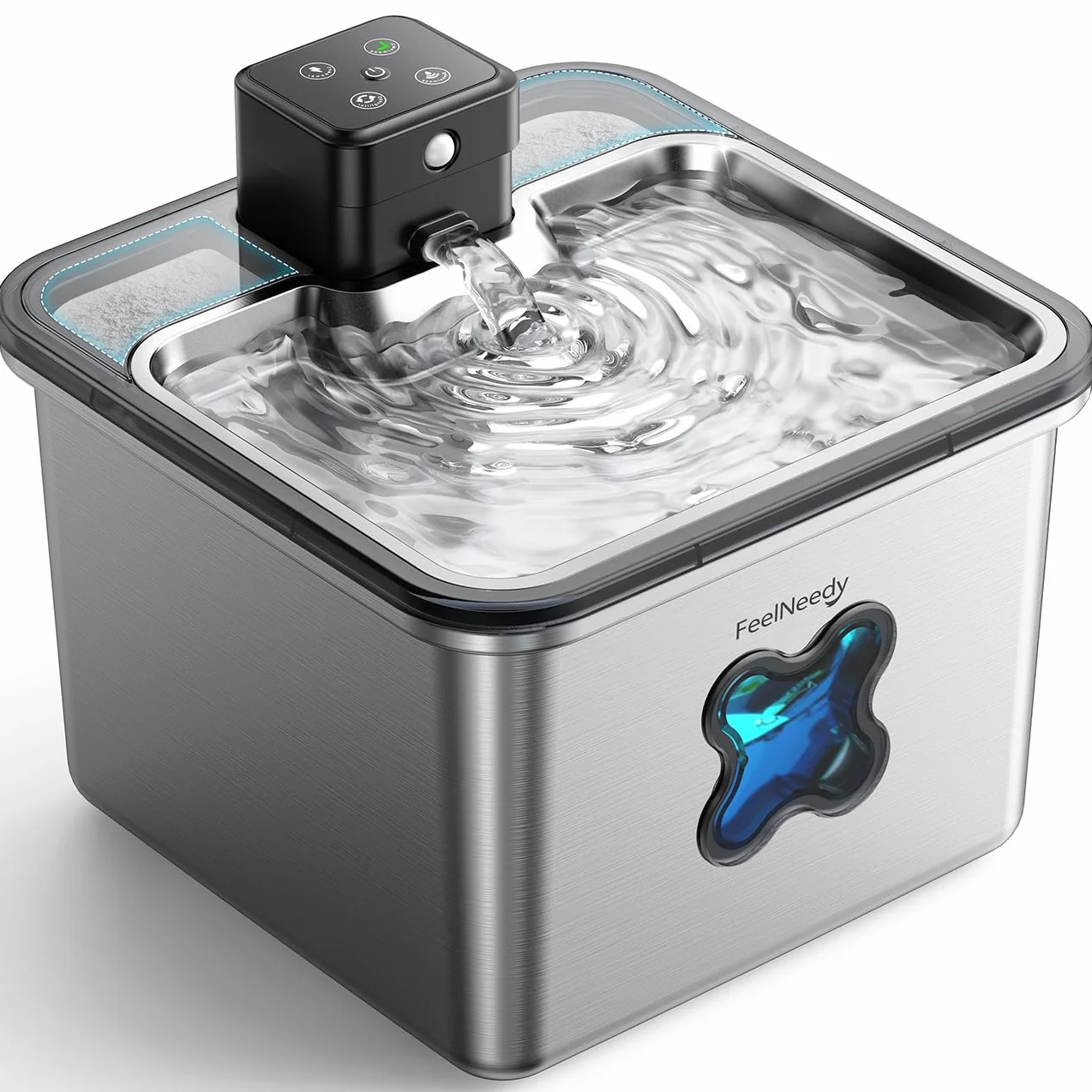 FEELNEEDY Fontaine à Eau pour Chat sans Fil 3.2L INOX avec Détecteur de Mouvement, Batterie 4000mAh