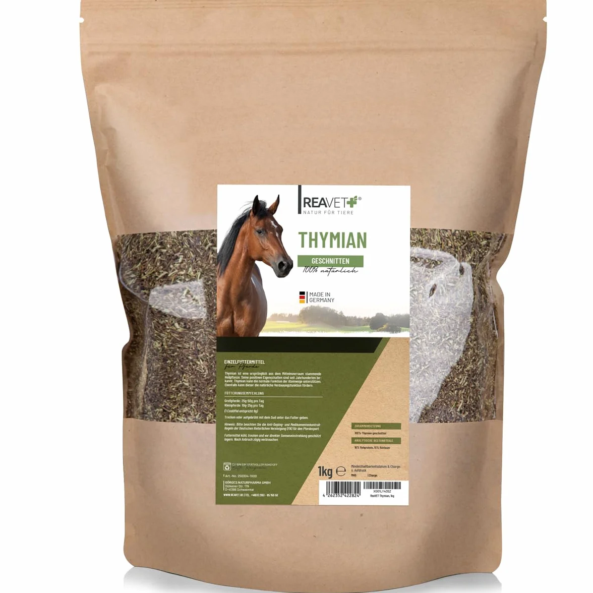 ReaVET thym pour Chevaux 1kg - Thym frotté, Aliment Unique pour Chevaux, Herbes Pures sans additifs