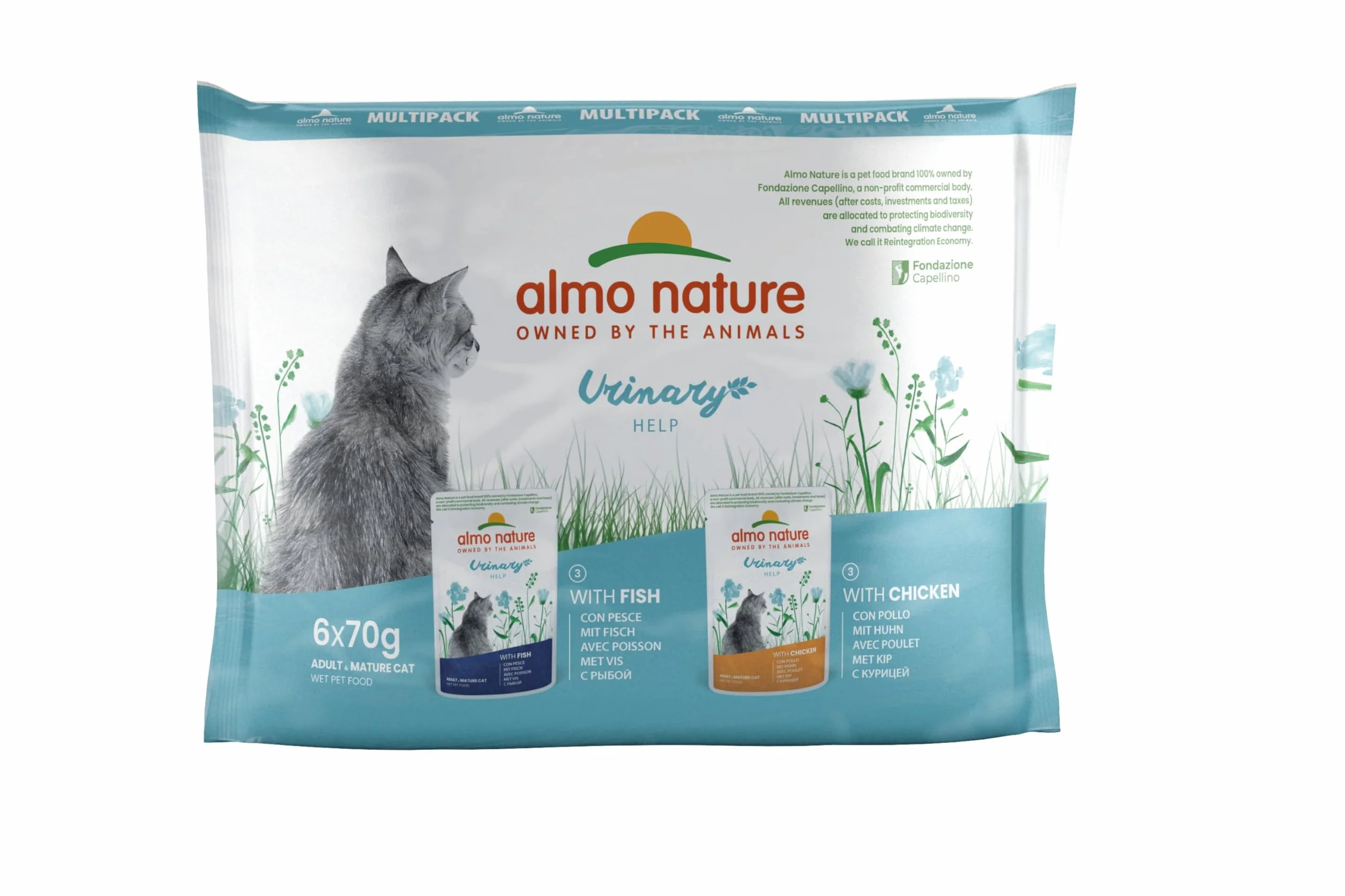 Almo Nature Holistic Functional Urinary Help Poisson Poulet Nourriture Humide Chats Adultes Sensibilités Urinaires Alimentation Complète Sachets Fraîcheur 6x70g