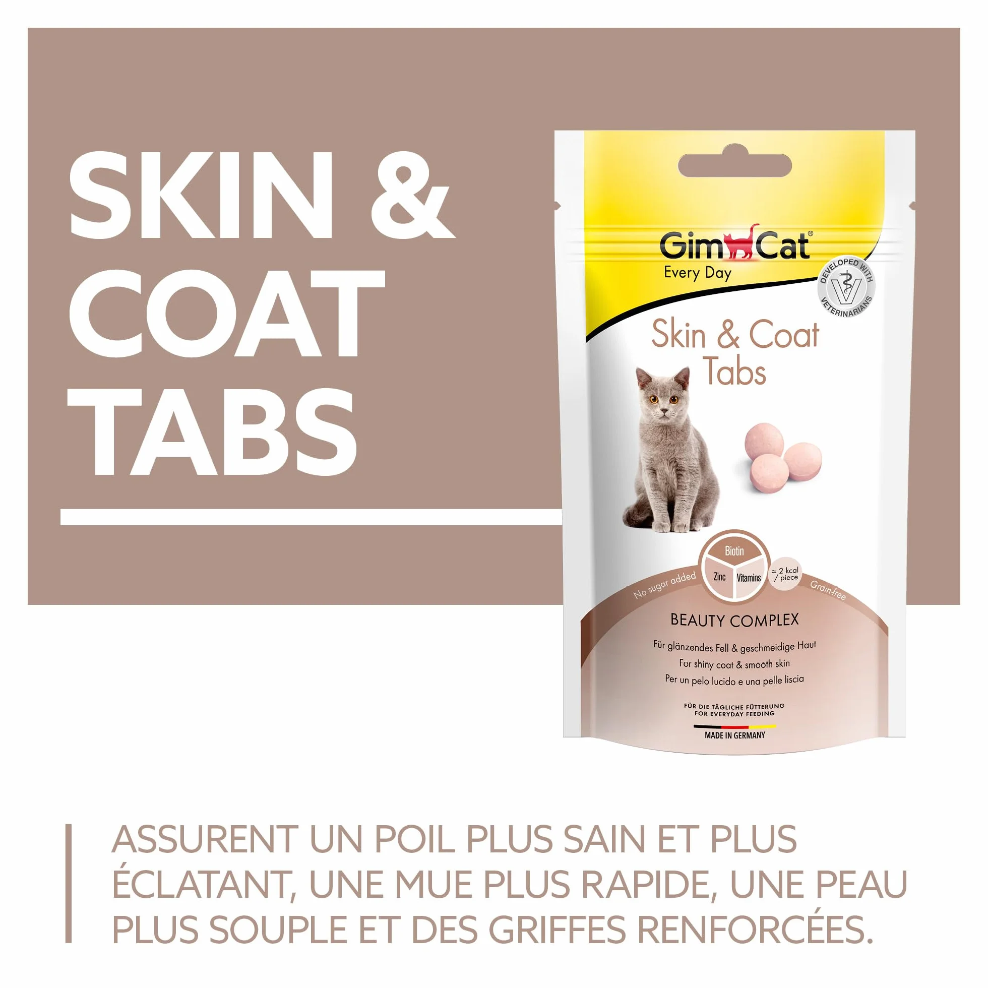 GimCat Skin & Coat Tabs Snack fonctionnel pour chats pelage peau saine Lot de 8 40 g
