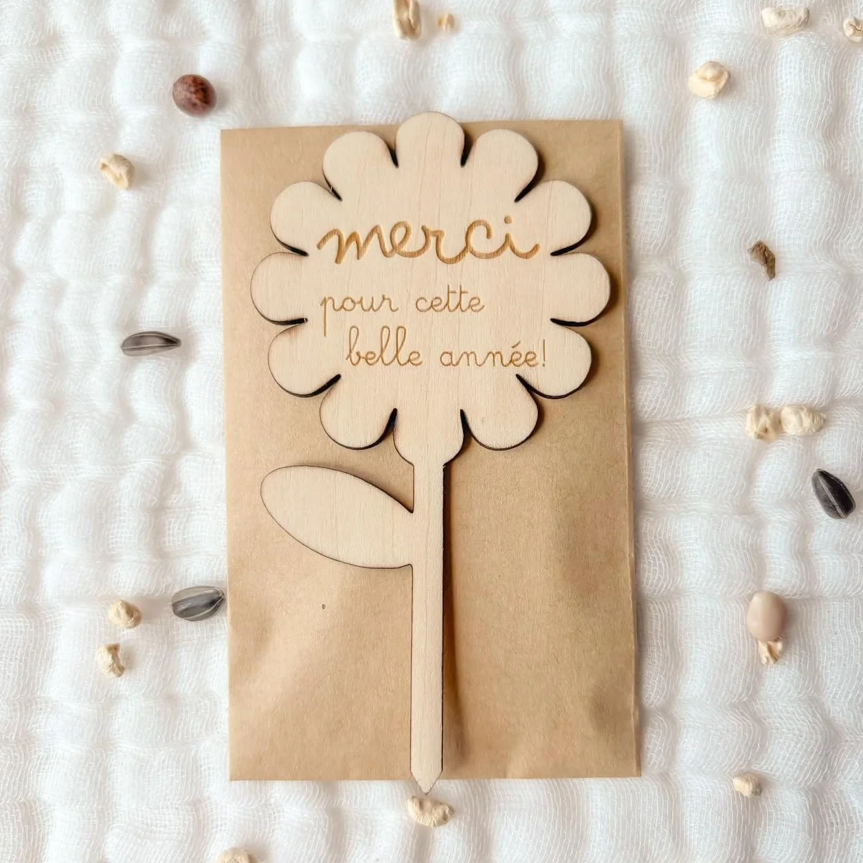 Kit Graines à Planter avec Étiquette Bois Marguerite Cadeau Fin d’Année École pour Maîtresse