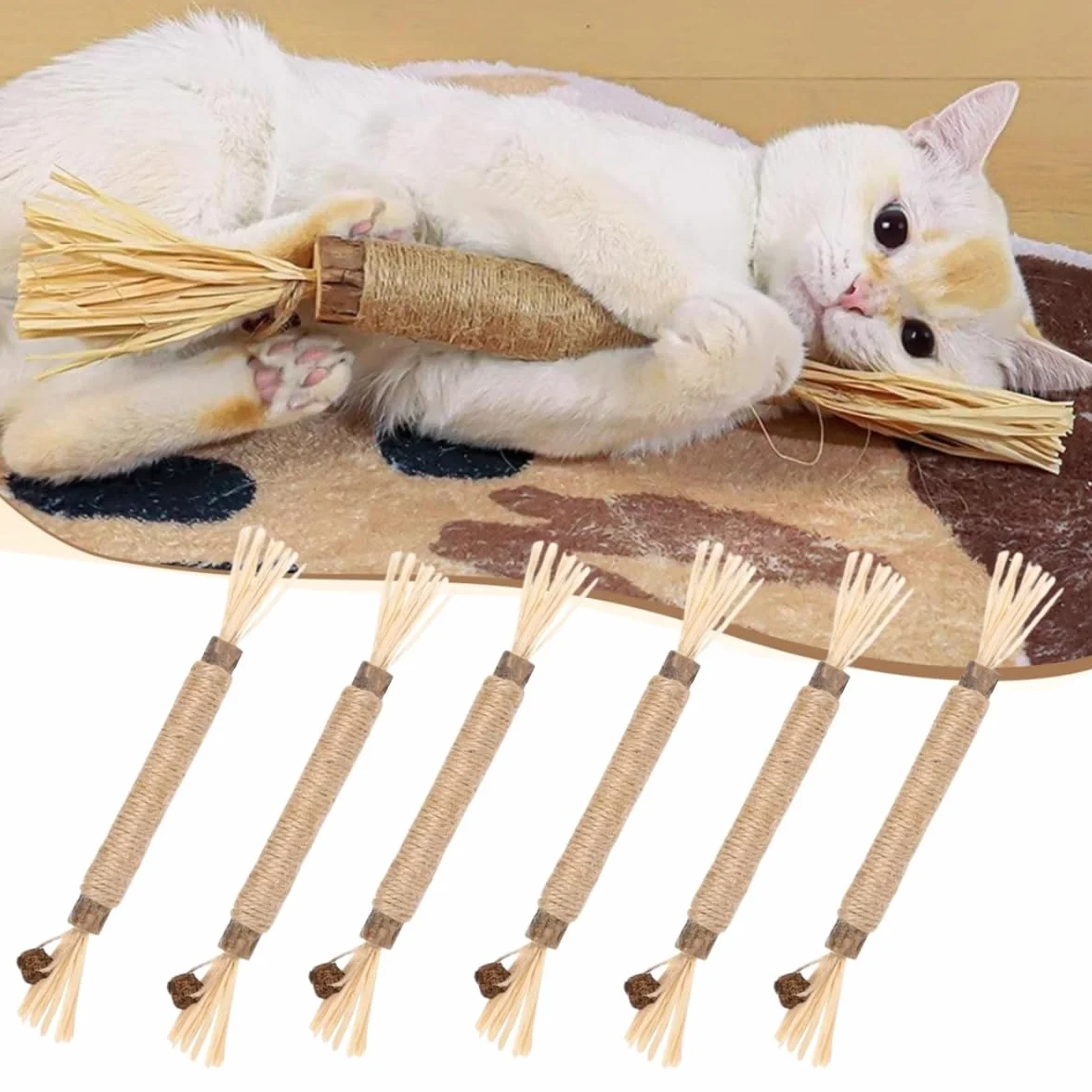 Bâtonnets Herbe à Chat Naturels 6 Pièces Jouet Interactif Nettoyage des Dents Anti-Tartre