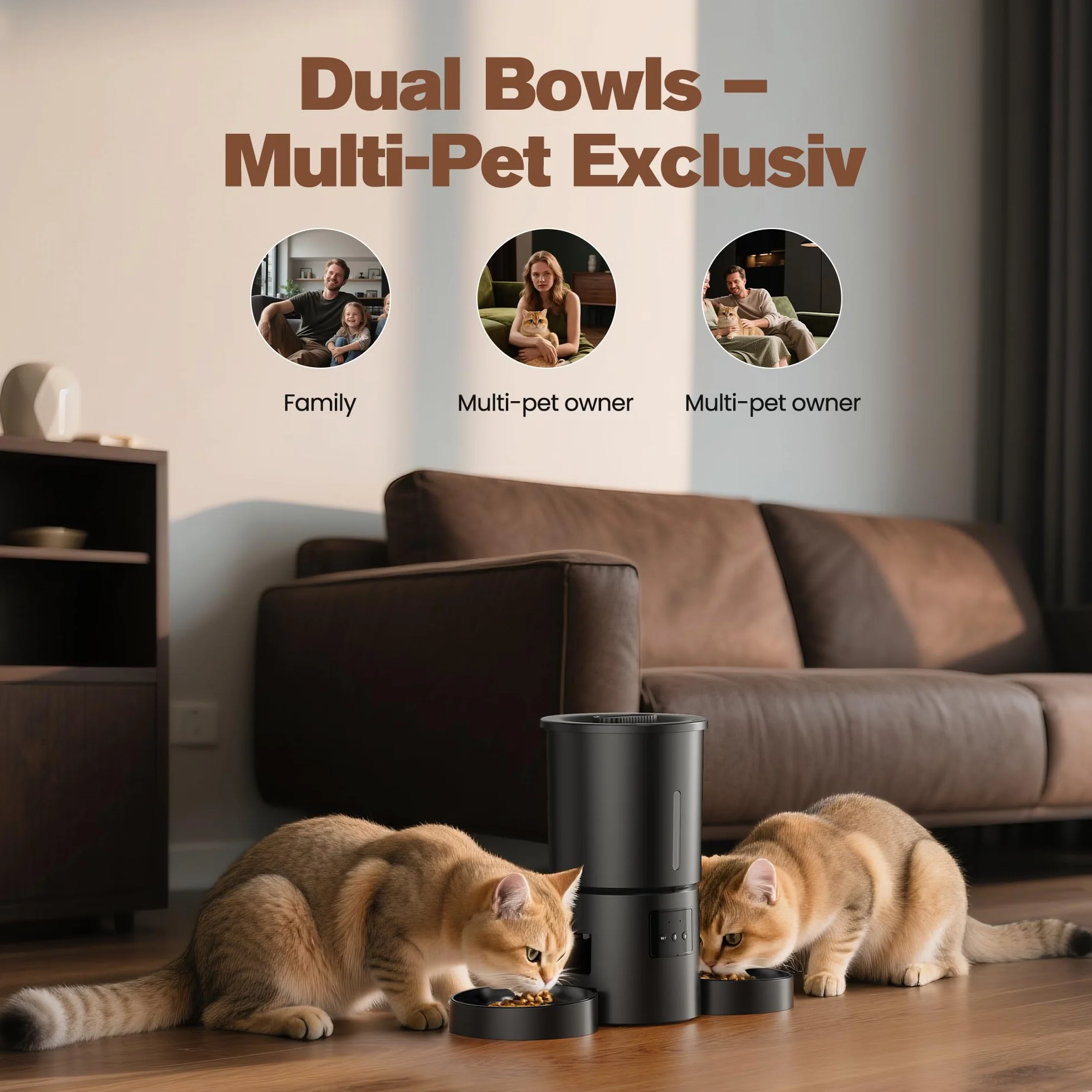 Distributeur Automatique de Croquettes AONBOY Double 5L WiFi 2.4G avec Minuterie APP pour Chat Chien Noir