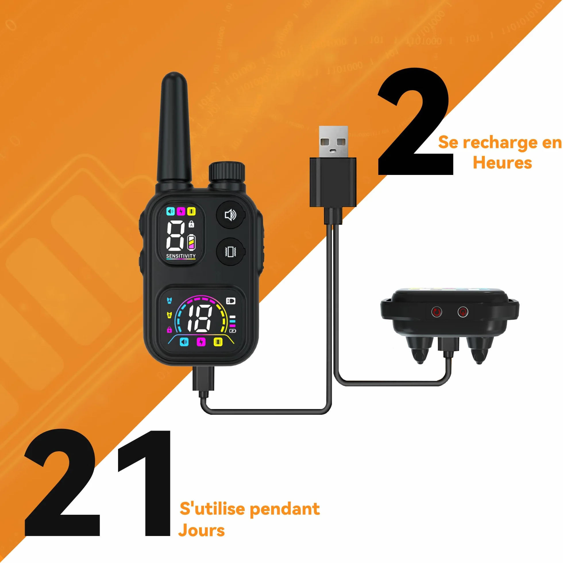 Meloive Collier de Dressage Anti Aboiement 3 en 1 LED, Portée 3800m, Modes Lumière/Son/Vibration/Choc Statique
