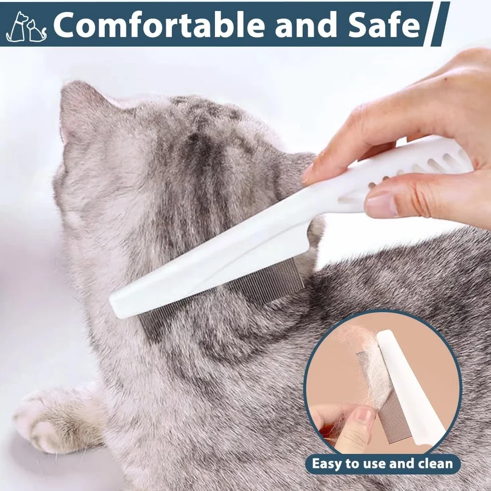 Peigne anti-puces pour chat et chien en acier inoxydable - Blanc