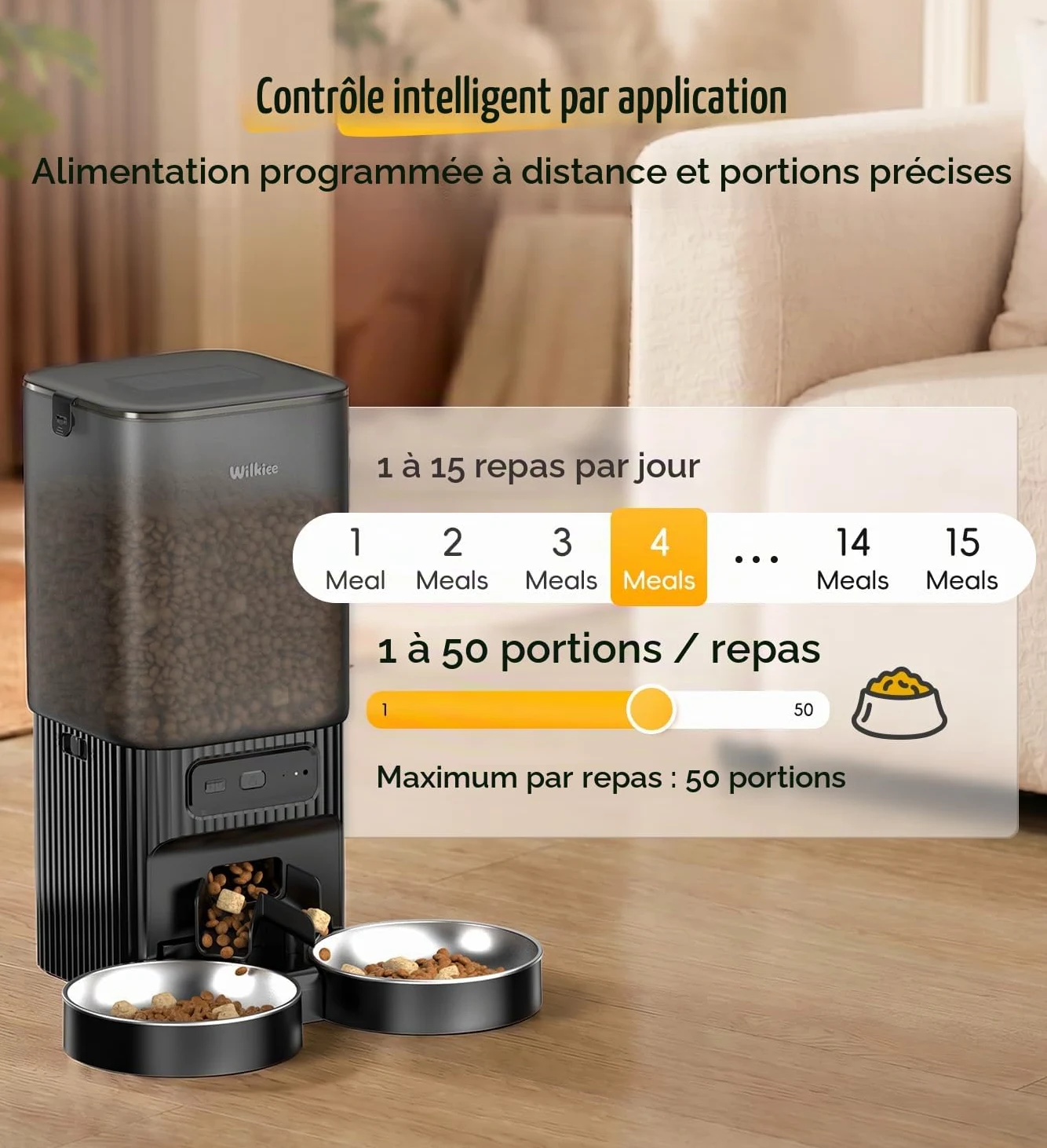 Distributeur Automatique 7L avec APP & WiFi Double-Bande pour Chats/Chiens | 2 bols, 7L, APP, WiFi 2,4G/5G, minuterie programmable, pour plusieurs chats et chiens, noir élégant
