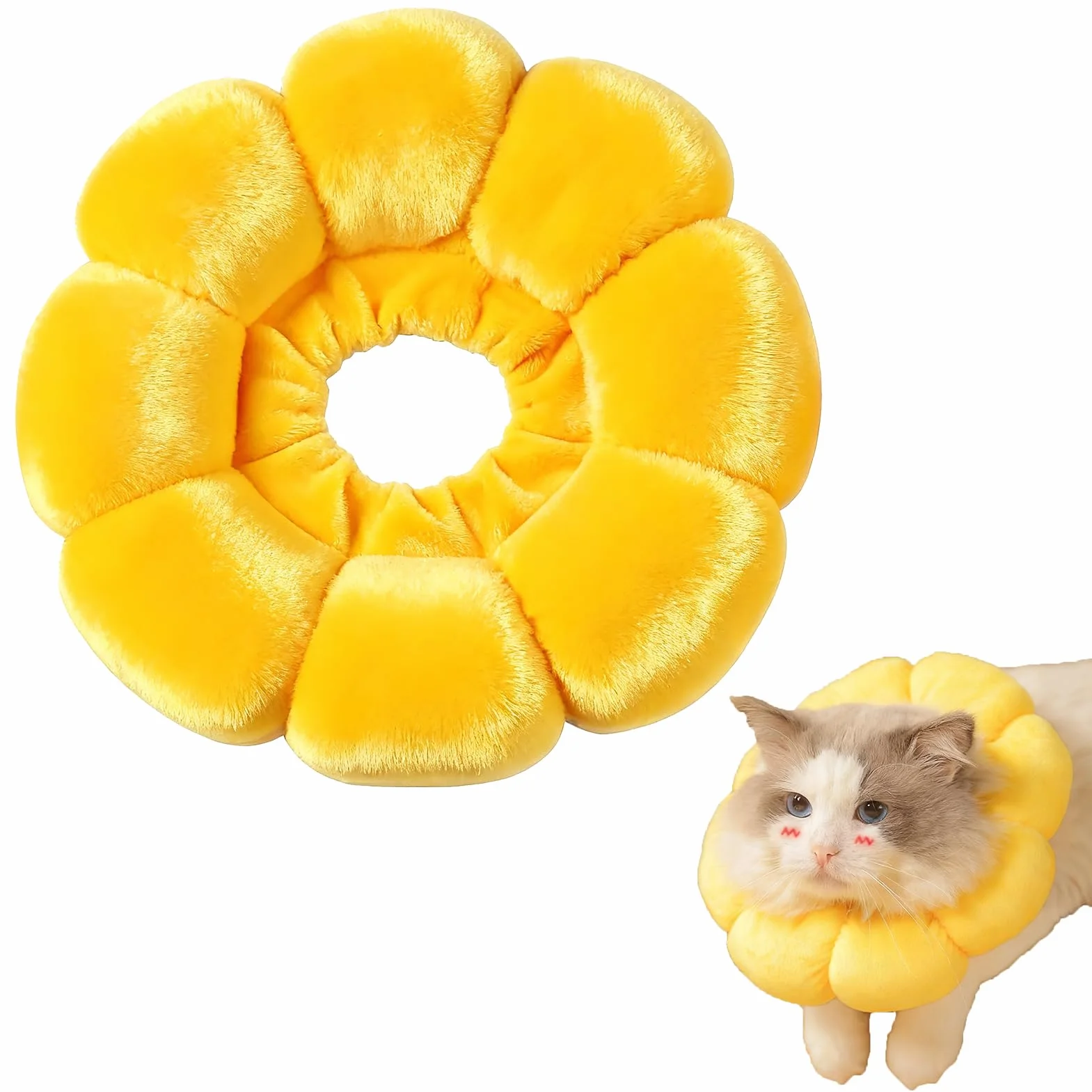 Collier Anti Léchage pour Chien Chat en Coton Respirant Ajustable après Chirurgie Ultra Léger Confortable M Jaune