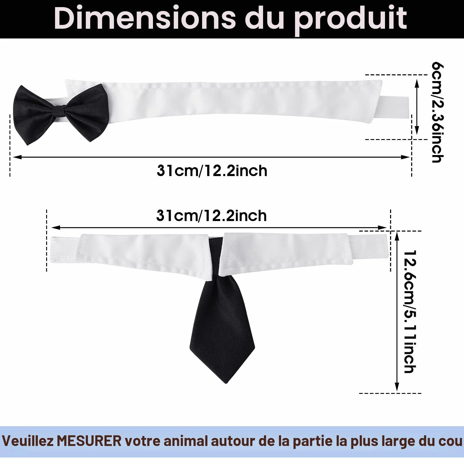 Lot de 2 colliers de smoking réglables pour chien et chat - Nœud papillon formel pour mariage