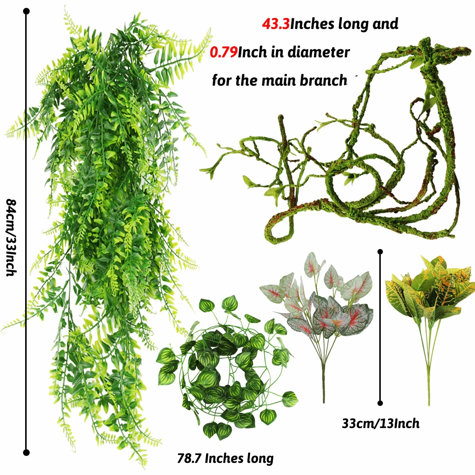 QUOZUO Décoration Terrarium Plante Artificielle Branche pour Lézards Escalade Caméléon Gecko