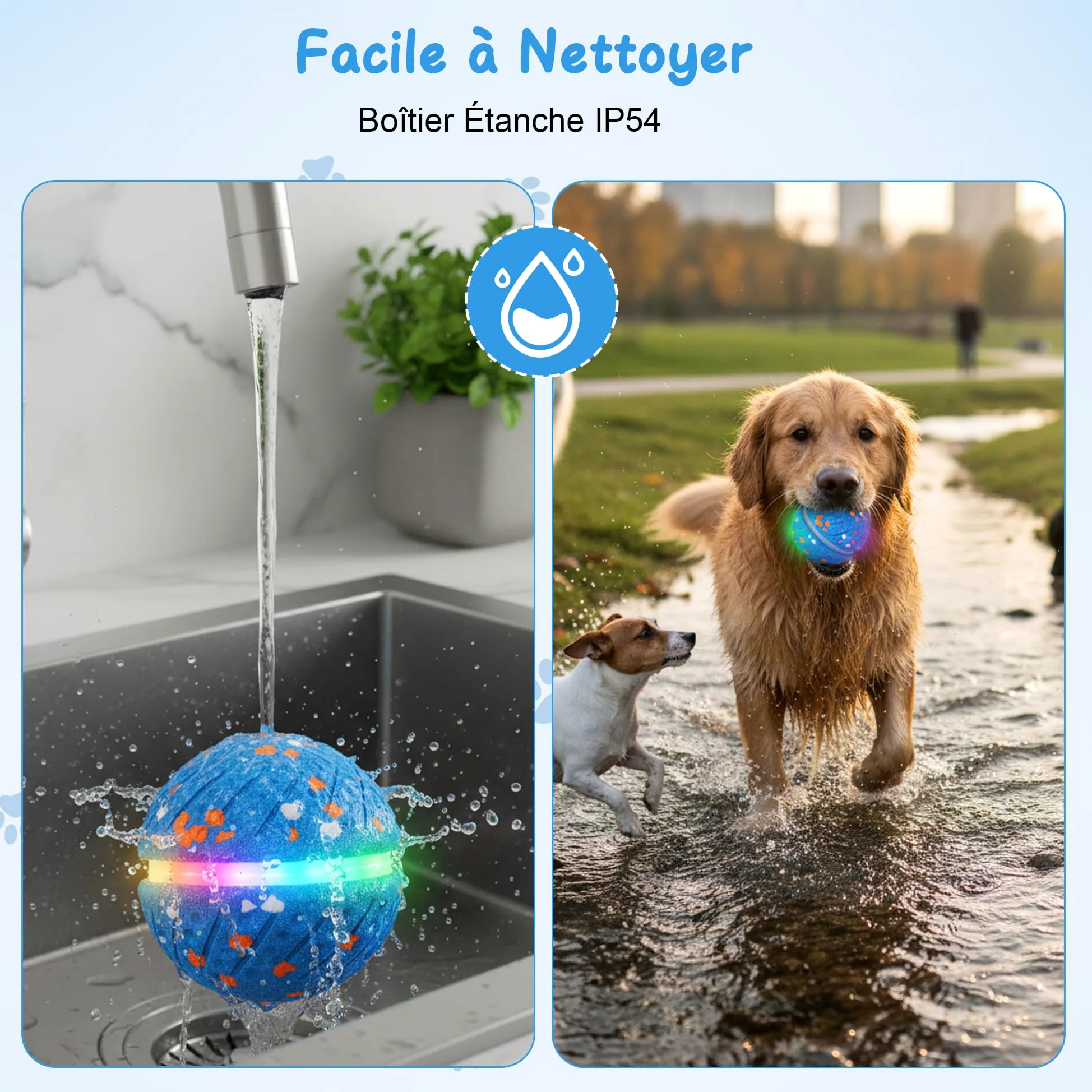 Balle Chien Interactif Intelligente, Jouet Chien Indestructible, Matériau E-TPU avec Lumières, 3 Modes de Jeu, Étanche & Rechargeable Jouet Chiot Petits, Moyens Chiens