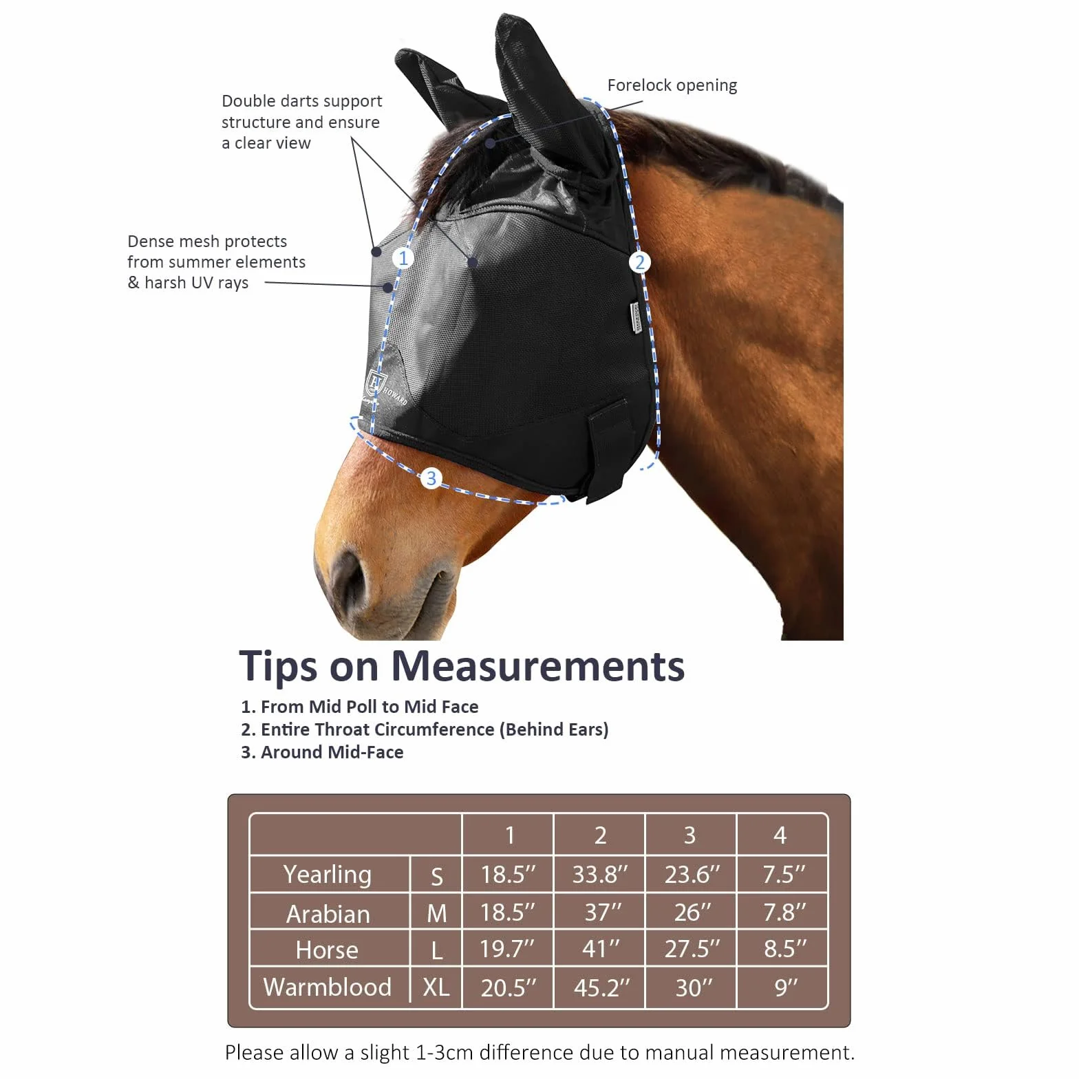 Harrison Howard Masque Anti-Mouches Demi-Visage Cheval Noir Taille L