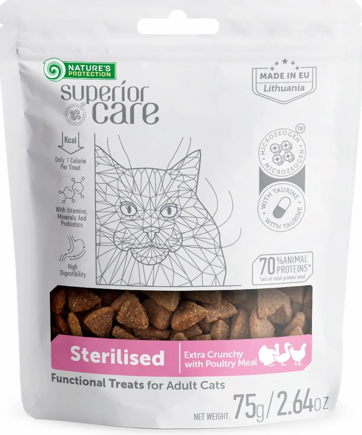 Nature's Protection Superior Care Friandises stérilisées à la volaille pour Chats Adultes 75 g