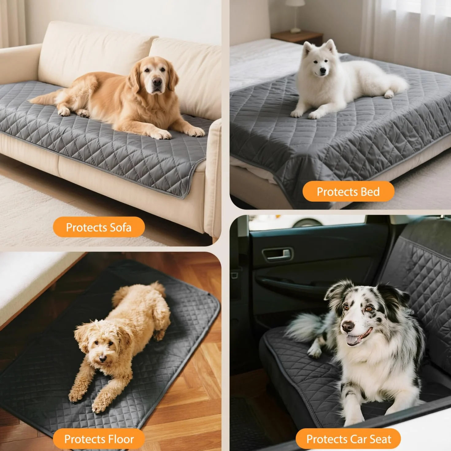 Couverture Chien Imperméable 208x132cm, Protection Canapé Antidérapante, Plaid Lavable pour Chiens, Gris