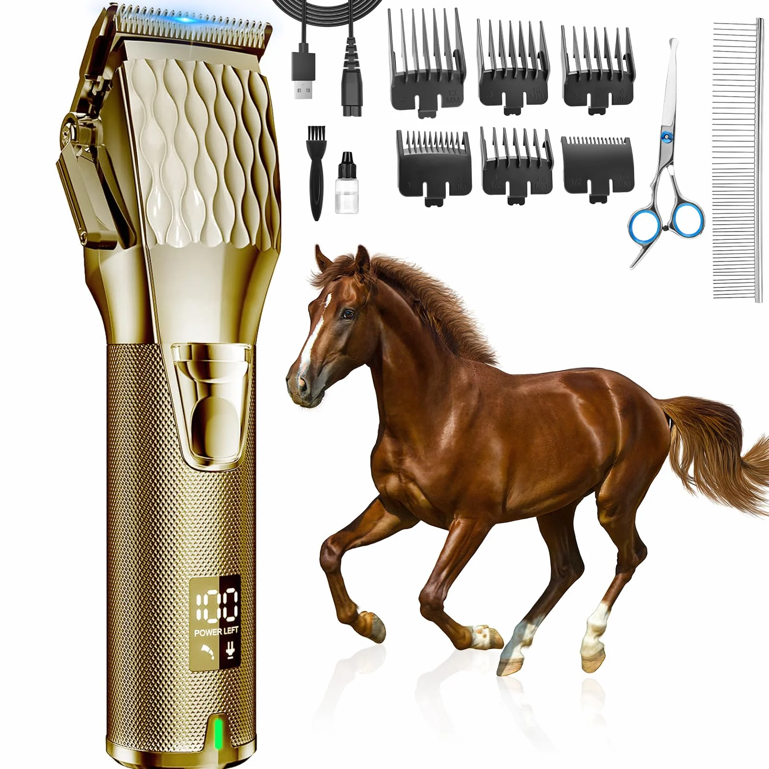 Tondeuse Sans Fil pour Chevaux Professionnelle, Moteur Puissant 6200RPM, Poids Léger 400g
