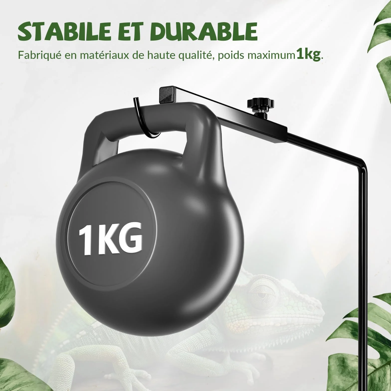GlowUp Support de Lampe Chauffante pour Reptiles, Réglable Hauteur 40-93 cm, pour Terrarium Tortues Araignées