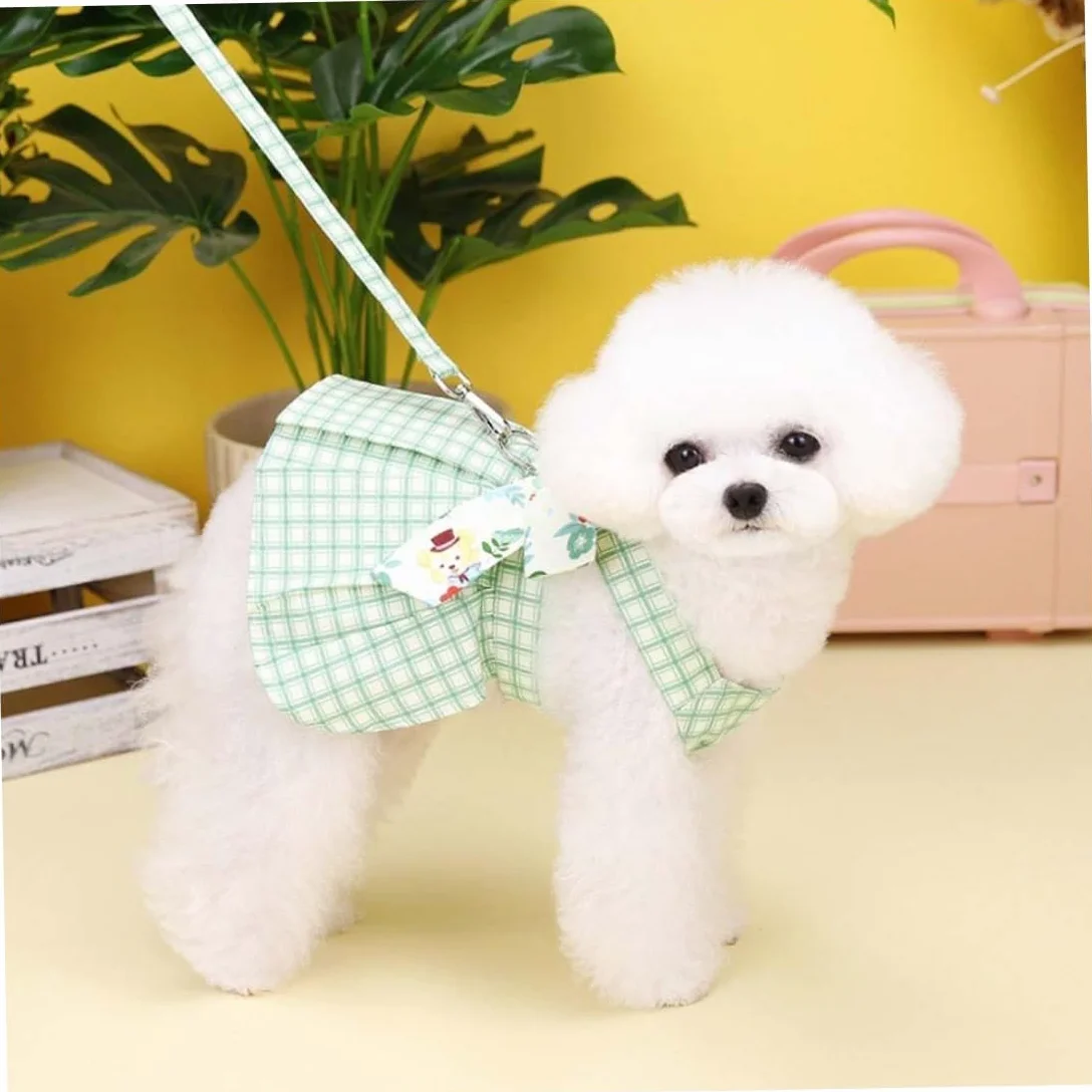 Robe à Carreaux pour Chien avec Harnais et Laisse, Jupe d'Été pour Petits et Moyens Chiens