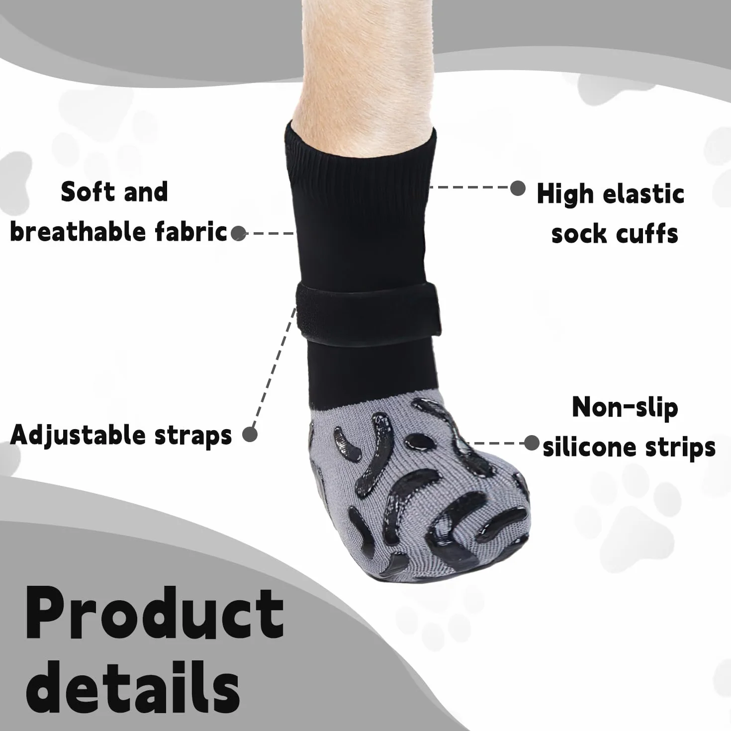 Lot de 4 chaussettes anti-léchage pour chien réglables avec adhérence protection coussinet Noir M