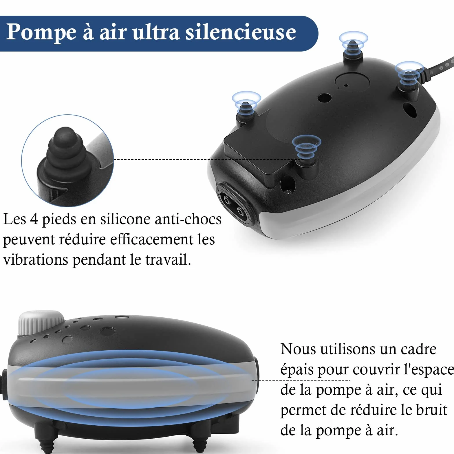Pompe à Air pour Aquarium 300L/H Bulleur Silencieux Réglable 1–450L