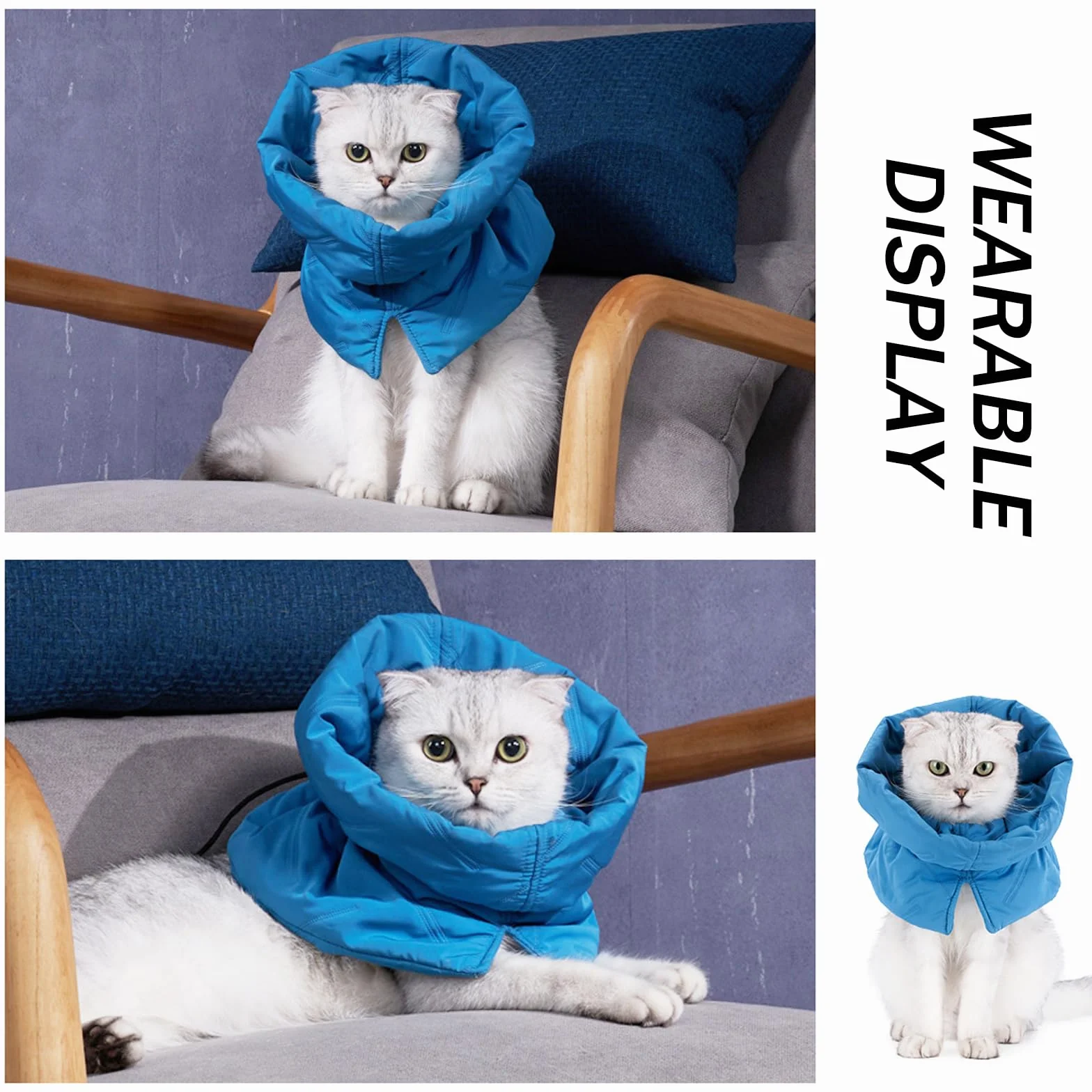 Collier Élisabéthain Anti Léchage pour Chat, Ajustable Doux, Protection Post-opératoire Bleu foncé
