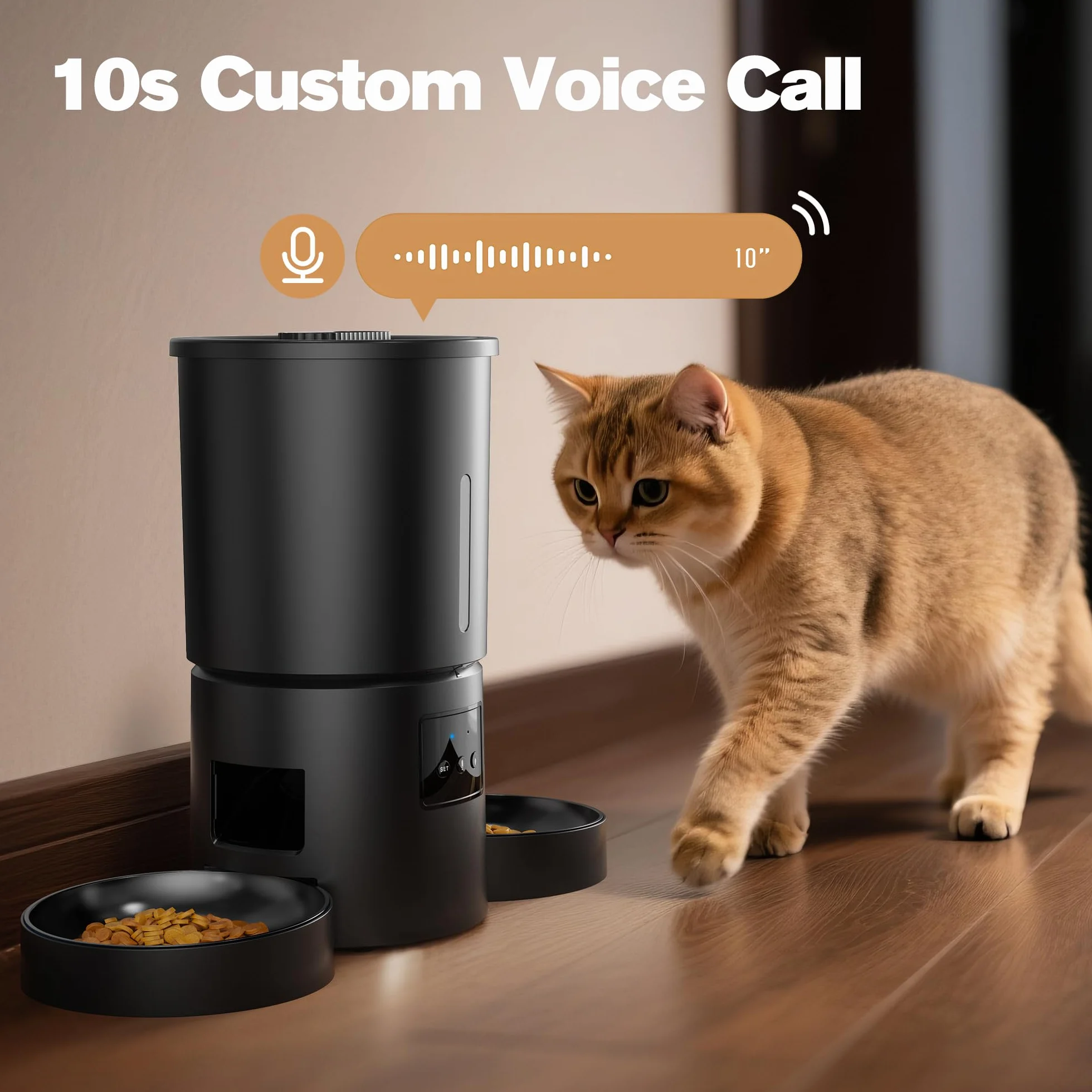 Distributeur Automatique de Croquettes AONBOY Double 5L WiFi 2.4G avec Minuterie APP pour Chat Chien Noir