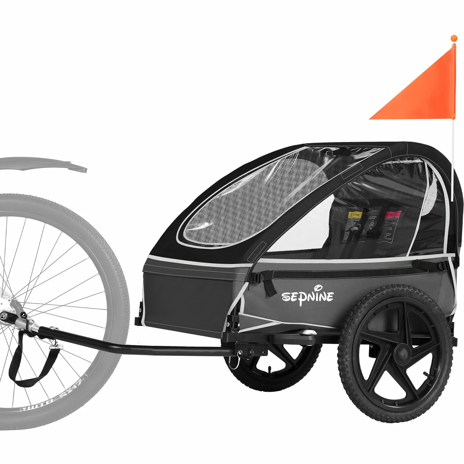 Remorque de vélo pliable pour 1 à 2 enfants à partir de 12 mois, fixation rapide, harnais 5 points
