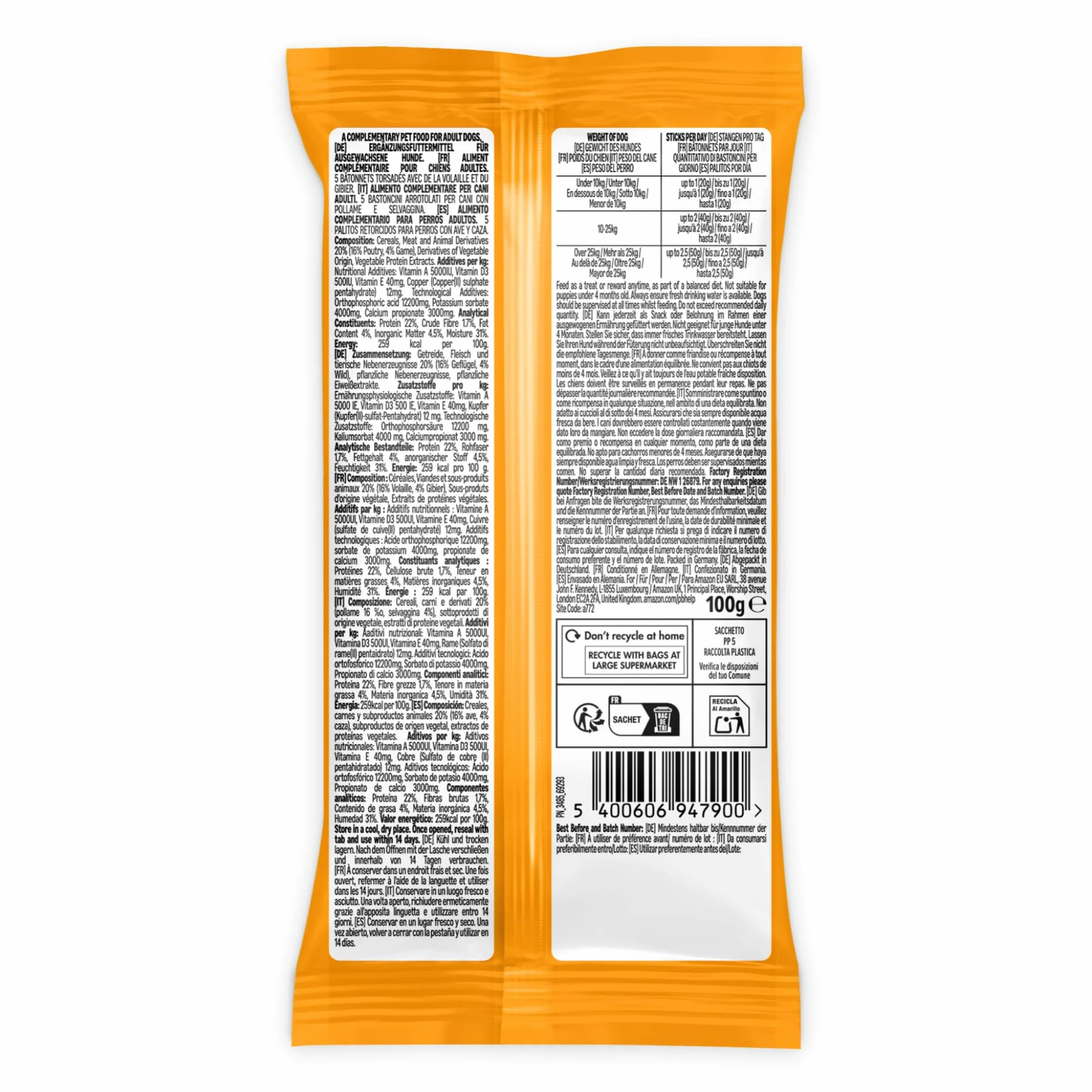 by Amazon pour Chiens - Bâtonnets Torsadés à la Volaille et au Gibier, 100g