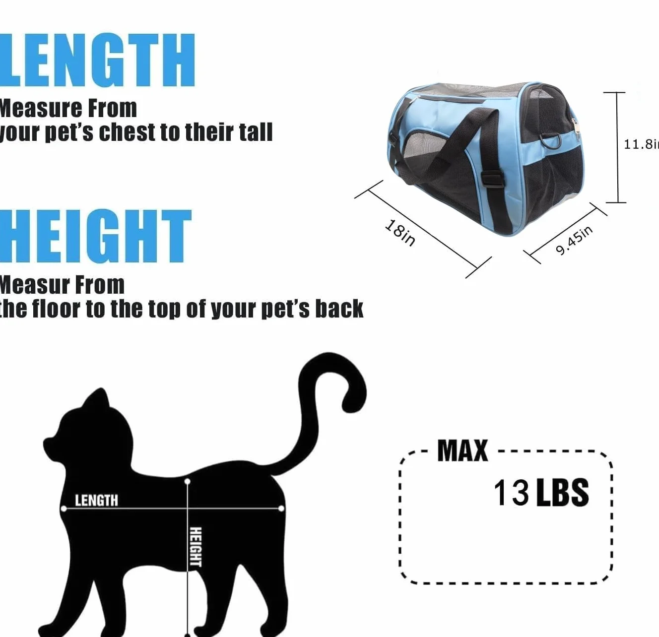 Sac de transport pour chat approuvé par les compagnies aériennes taille M bleu