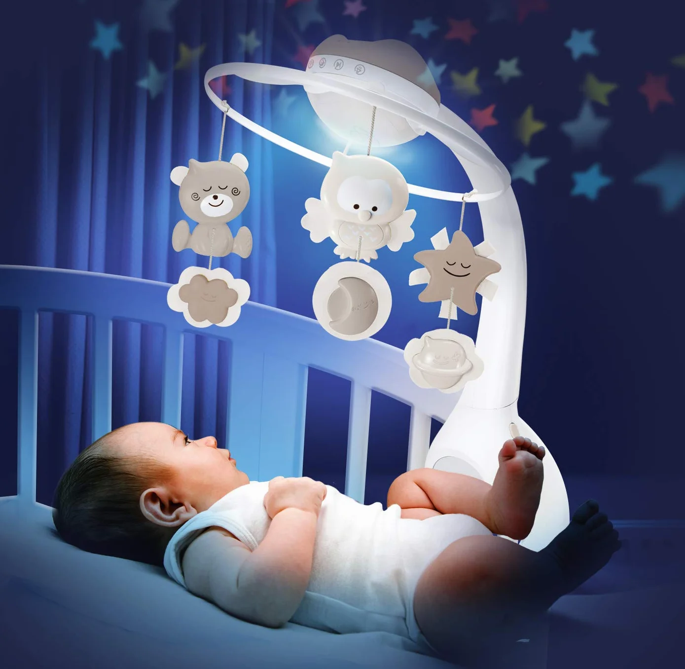 Infantino Mobile Musical 3-en-1 Projecteur Veilleuse Gris