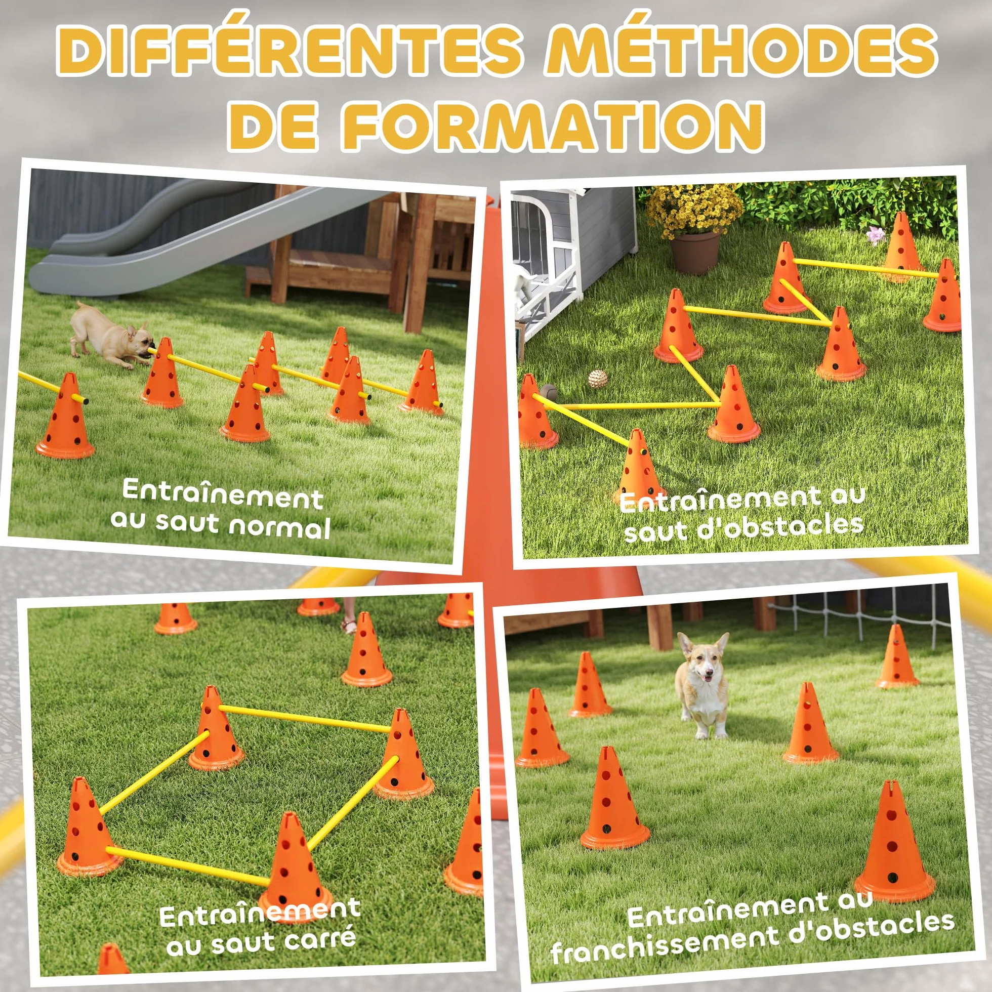 PawHut Ensemble d'Agilité pour Chien 6 Pièces avec Hauteur Réglable, Orange