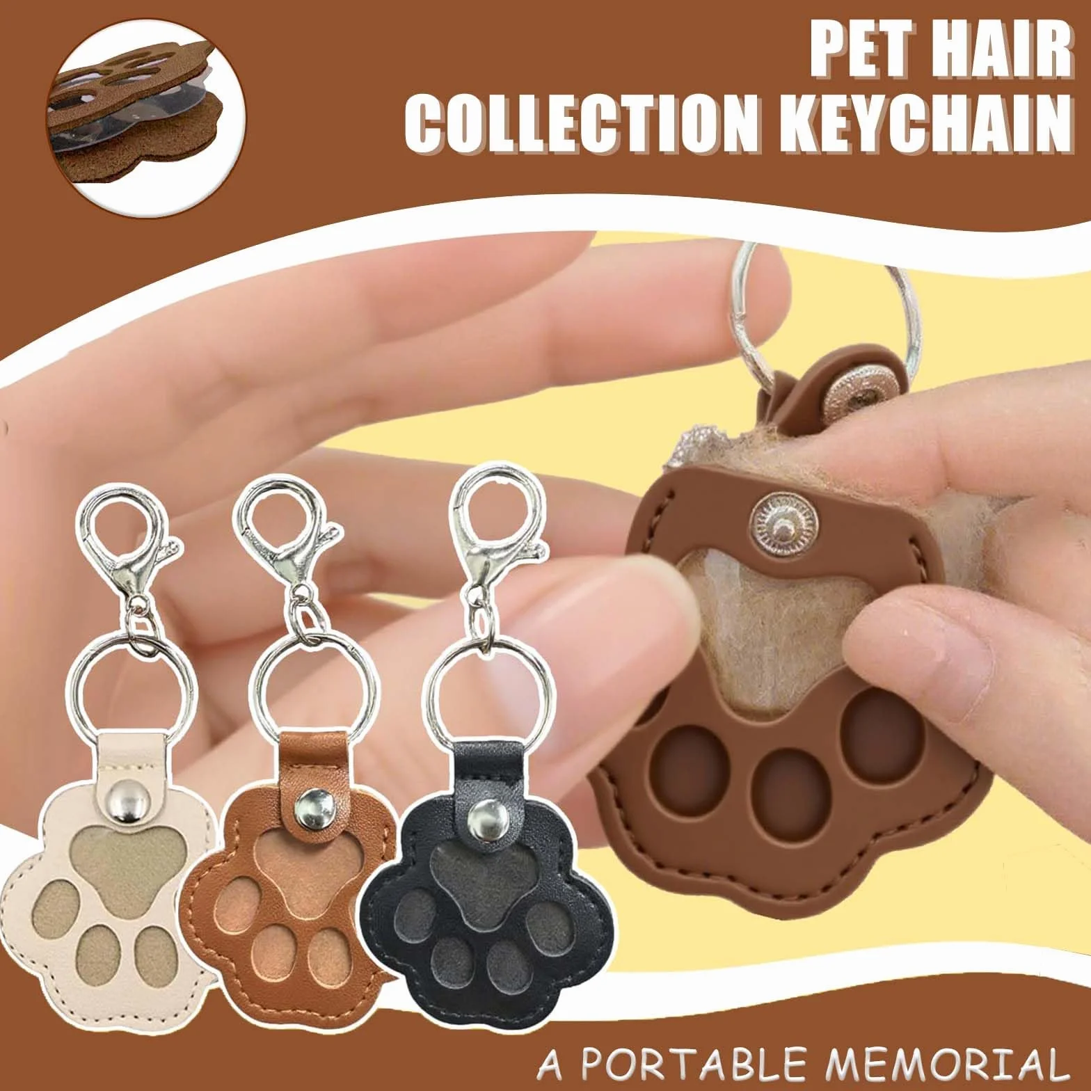 Porte-clés en Fourrure pour Animaux de Compagnie, Boîte à Souvenirs en Cuir Forme Patte de Chat
