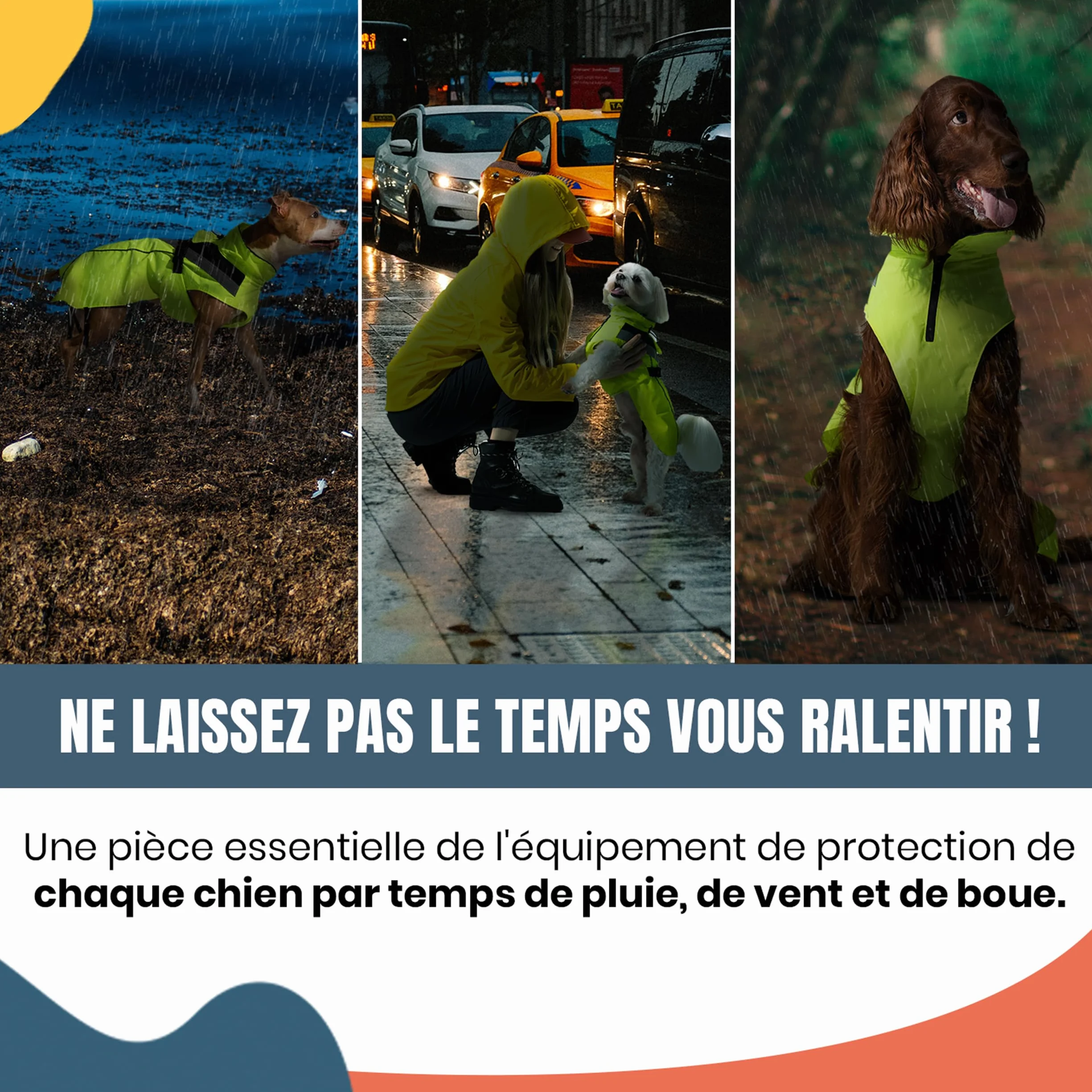 DOGOPAL Imperméable Chien - Manteau Imperméable Léger avec Surface Réfléchissante et Ouverture Harnais - Jaune, M