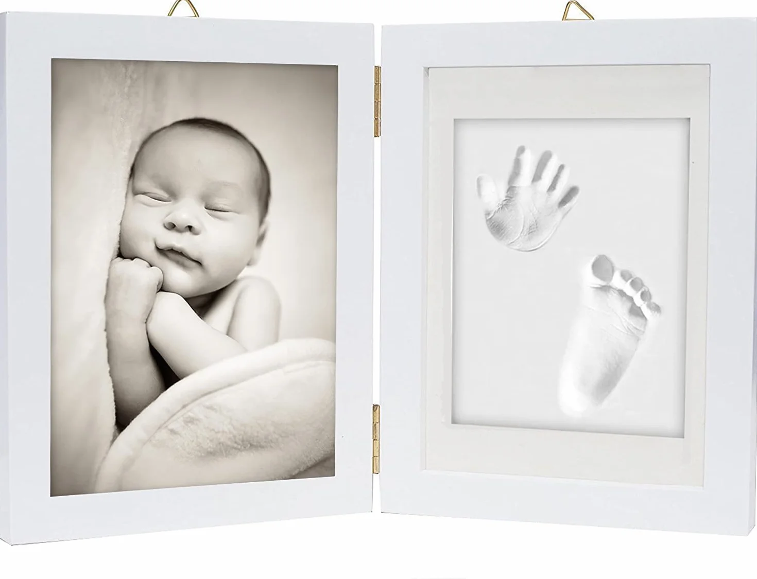 Kit Empreinte Pieds & Mains de Bébé, Cadre en Bois 12,7x17,8cm - Cadeau Souvenir de Naissance