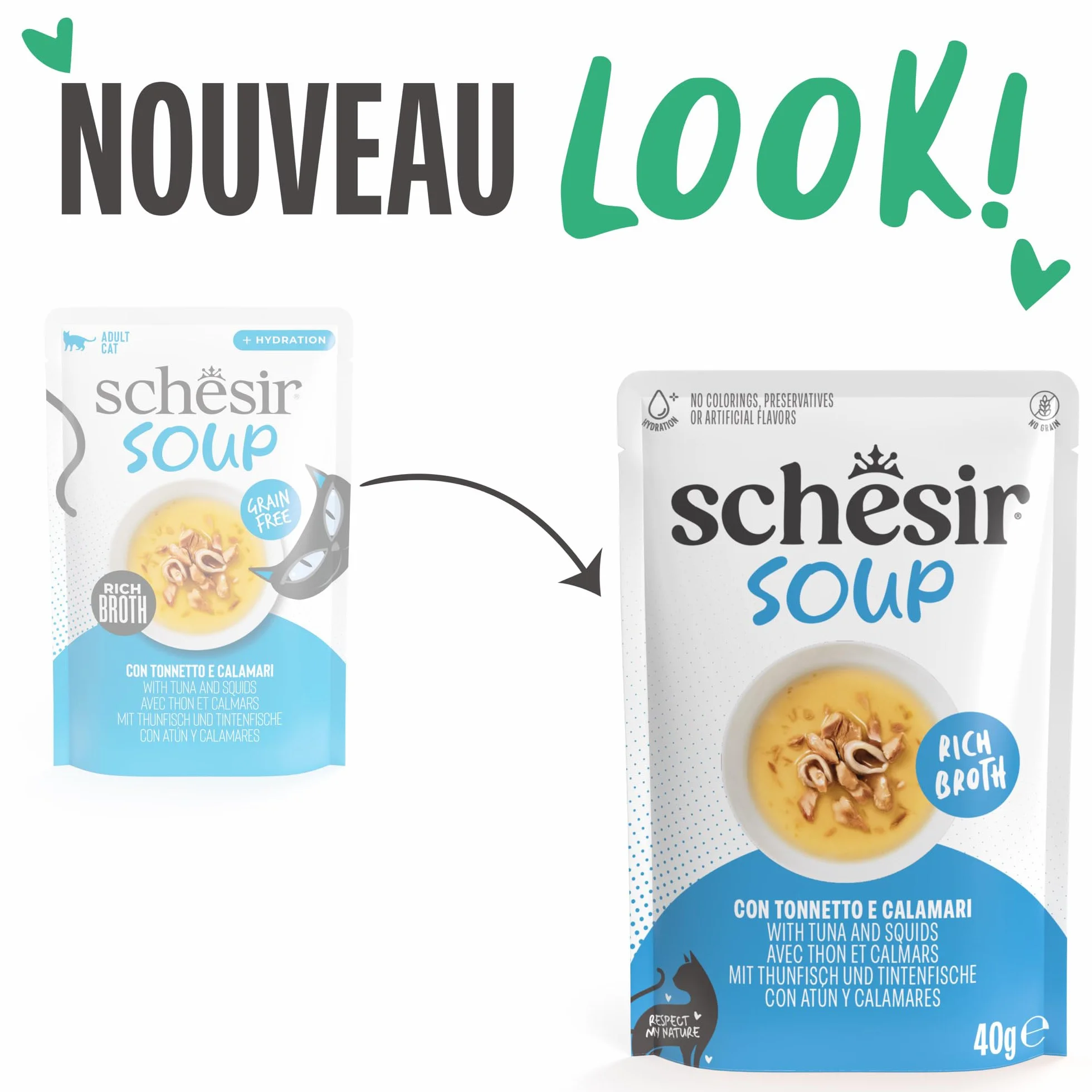 Schesir Filets de Thon et calmar Nourriture Humide pour Chats 12 sachets 40 g