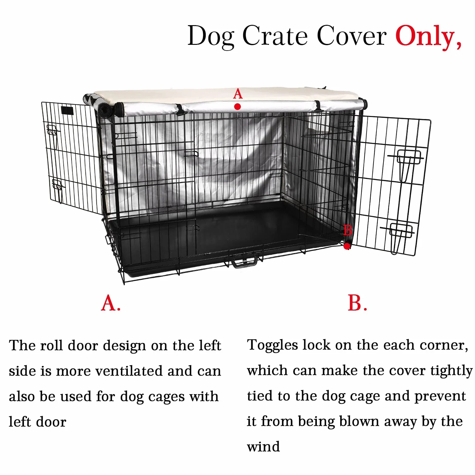 Housse de Cage pour Chien Imperméable 420D Polyester Double Door Crate Cover Beige 36 Pouces